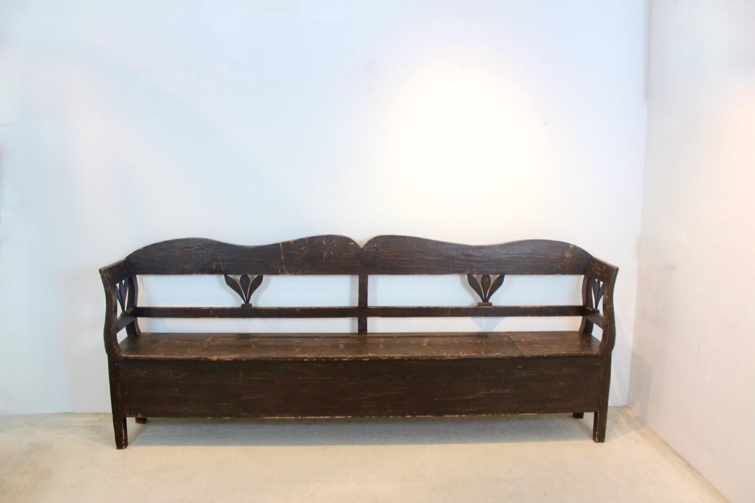 20th Century Natural German Carved Country Farmhouse Bench in Oak