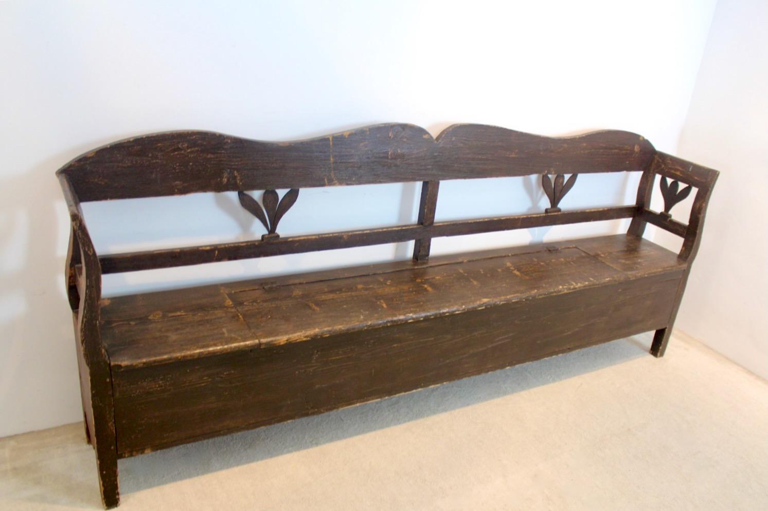 Natural German Carved Country Farmhouse Bench in Oak 1