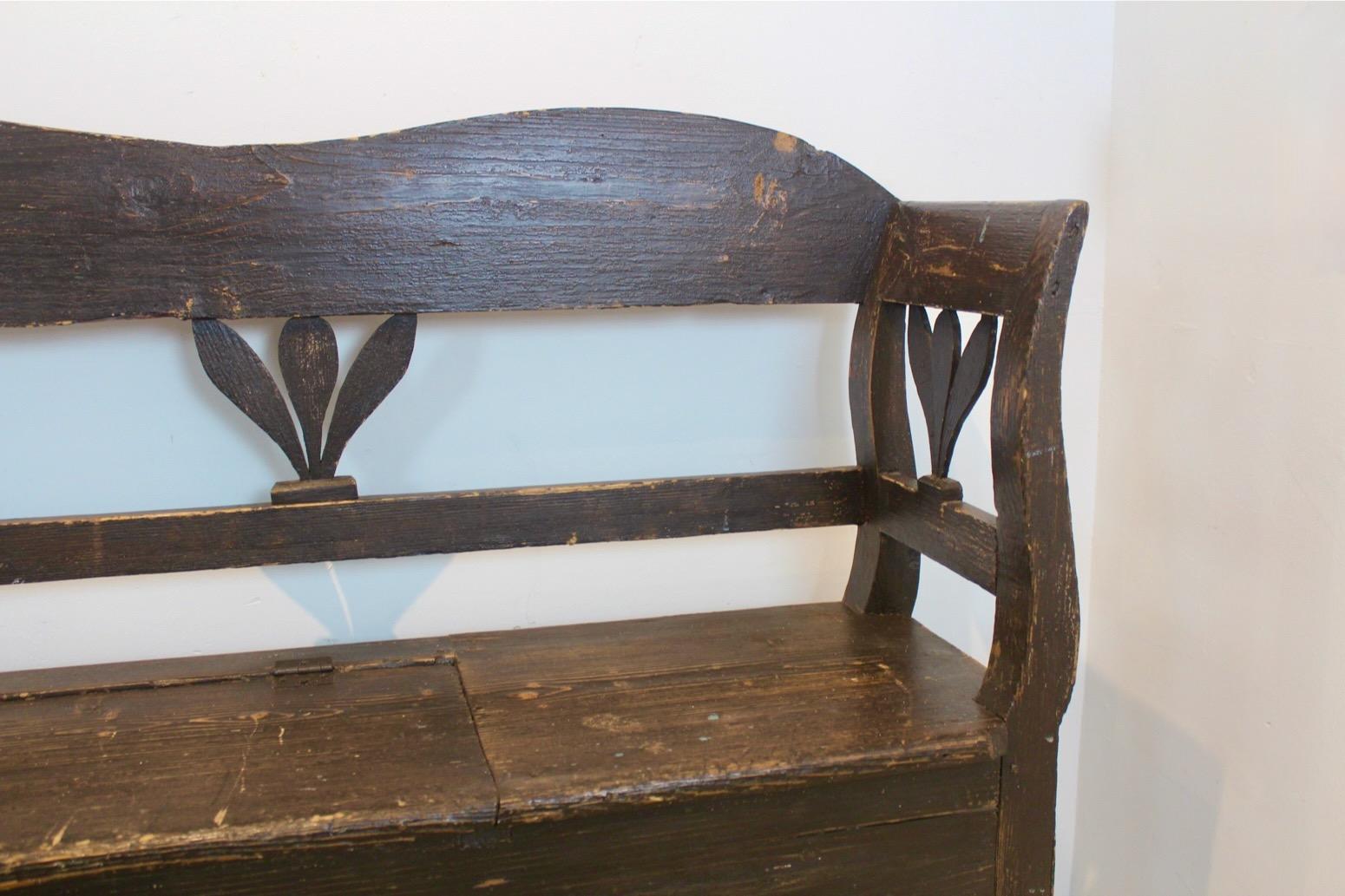 Natural German Carved Country Farmhouse Bench in Oak 3