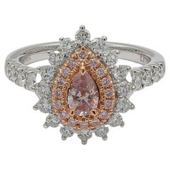 Natural GIA Cert Pink & White Diamond Pear Shape Ring Plat&18K 1.19cts Total Dia