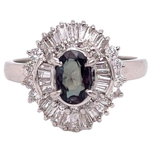 Natural GIA Certified 0.75 Ct. Brazillian Alexandrite & Diamond Vintage Ring For Sale