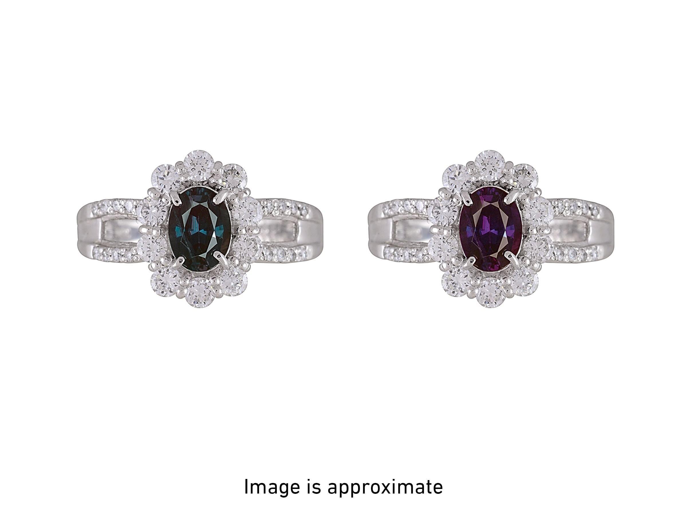 Oval Cut Natural GIA Certified 0.85 Ct. Brazillian Alexandrite & Diamond Cocktail Ring For Sale