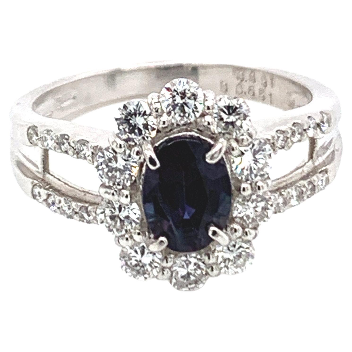 Natural GIA Certified 0.85 Ct. Brazillian Alexandrite & Diamond Cocktail Ring For Sale