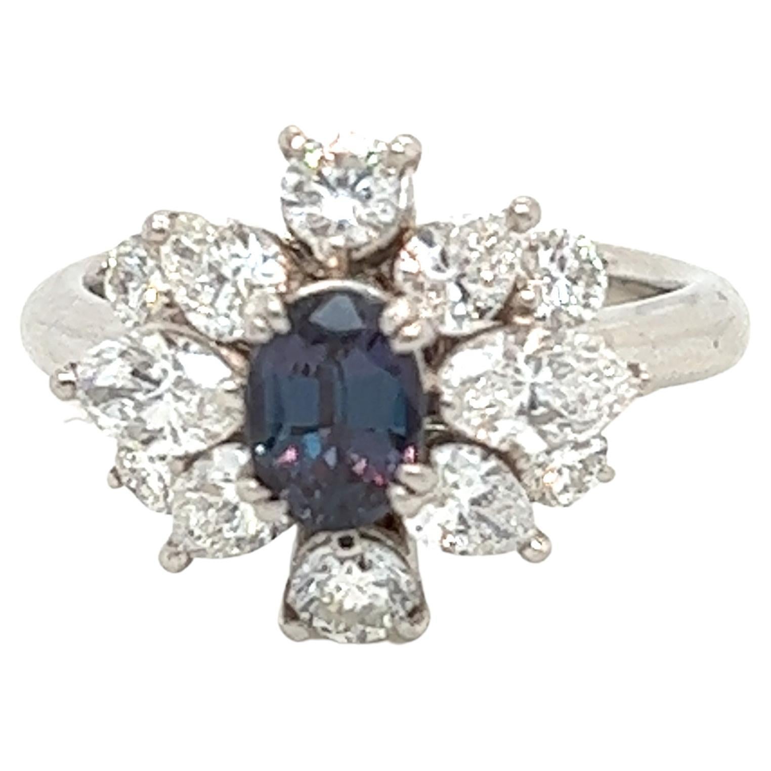 Natural GIA Certified 0.85 Ct. Brazillian Alexandrite & Diamond Vintage Ring For Sale