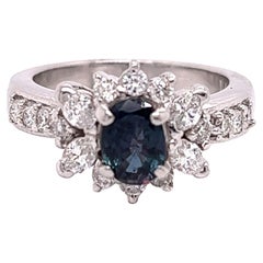 Natural GIA Certified 0.89 Ct.  Alexandrite & Diamond Vintage Ring