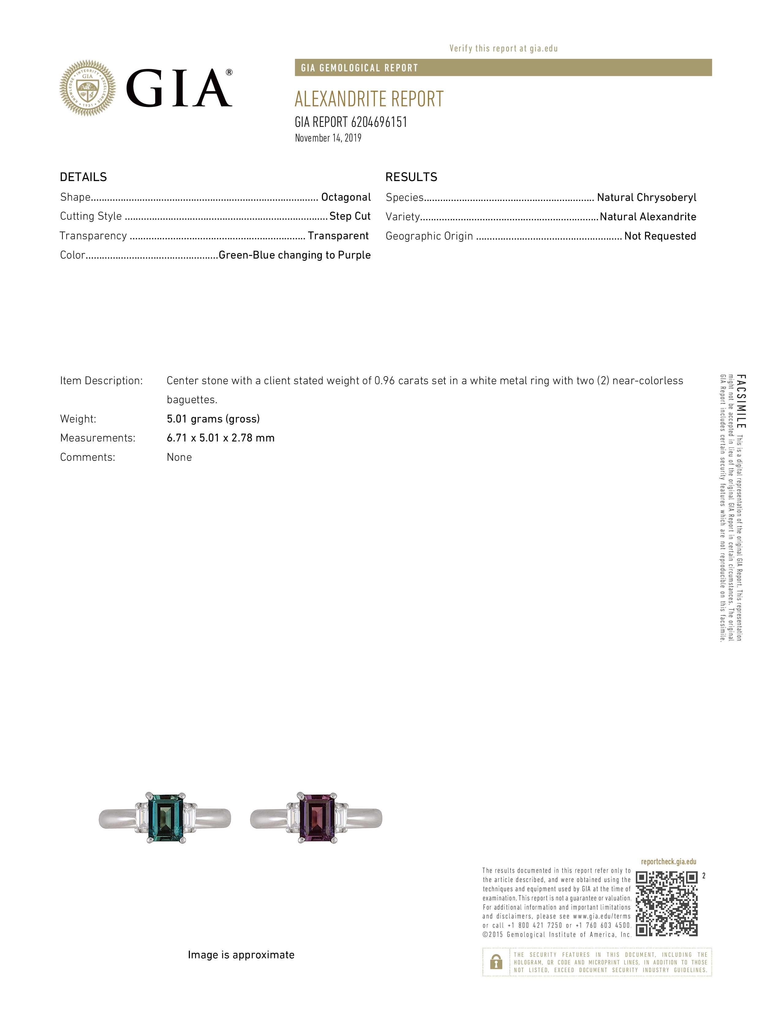 Natural GIA Certified 0.96 Ct. Brazillian Alexandrite & Diamond Cocktail Ring For Sale 1