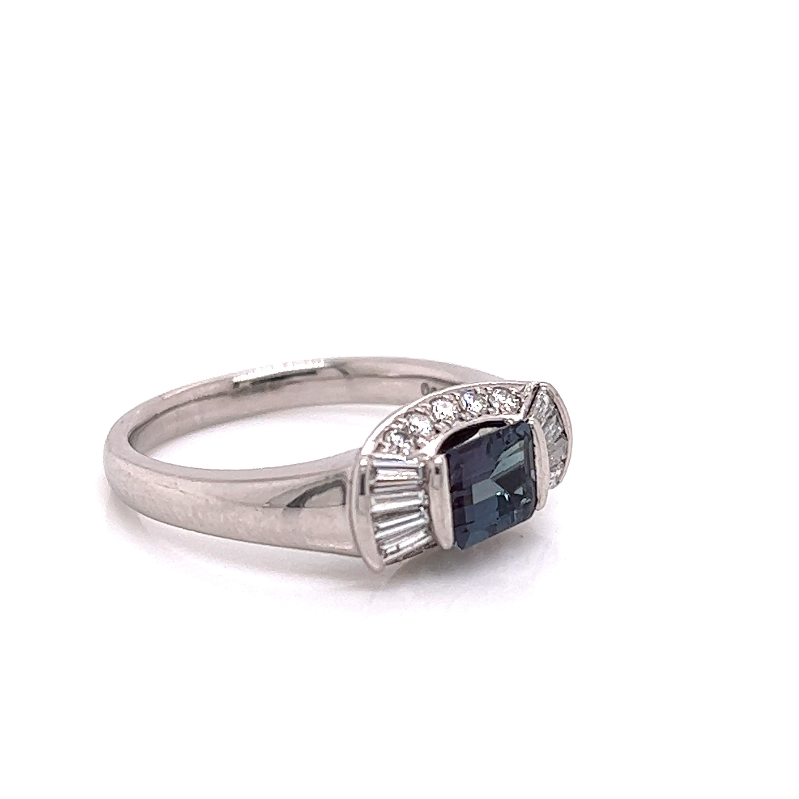 Emerald Cut Natural GIA Certified 0.97 Ct. Brazillian Alexandrite & Diamond Vintage Ring For Sale