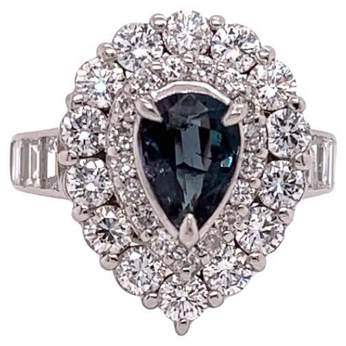 Natural GIA Certified 0.99 ct. Pear Brazillian Alexandrite Diamond Vintage Ring For Sale