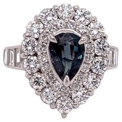 Natural GIA Certified 0.99 ct. Pear Brazillian Alexandrite Diamond Vintage Ring