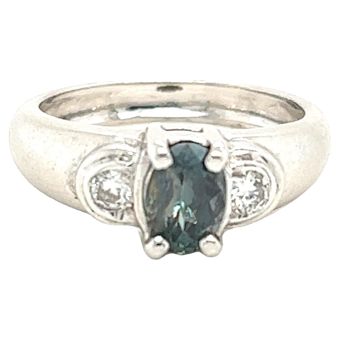 Natural GIA Certified 1.00 Ct Brazillian Alexandrite & Diamond Vintage Ring For Sale