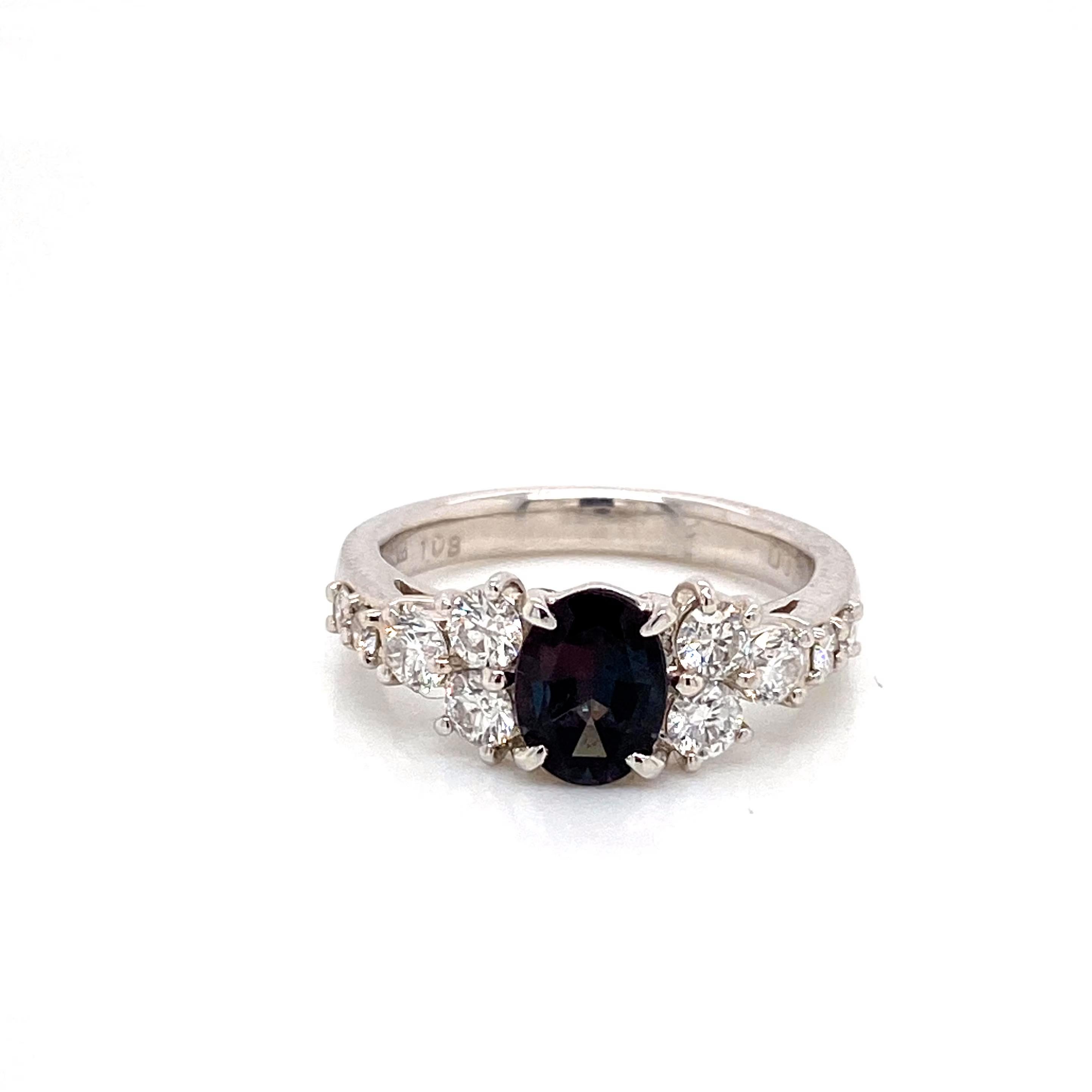 Victorian Natural GIA Certified 1.08 Ct. Brazillian Alexandrite & Diamond Vintage Ring For Sale