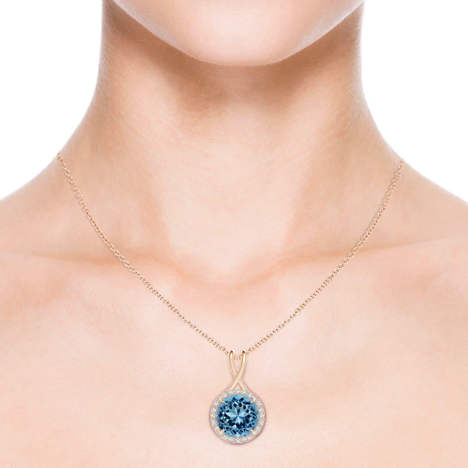 Round Cut Natural GIA Certified 11.67 ct Sky Blue Topaz Pendant in 14K Rose Gold