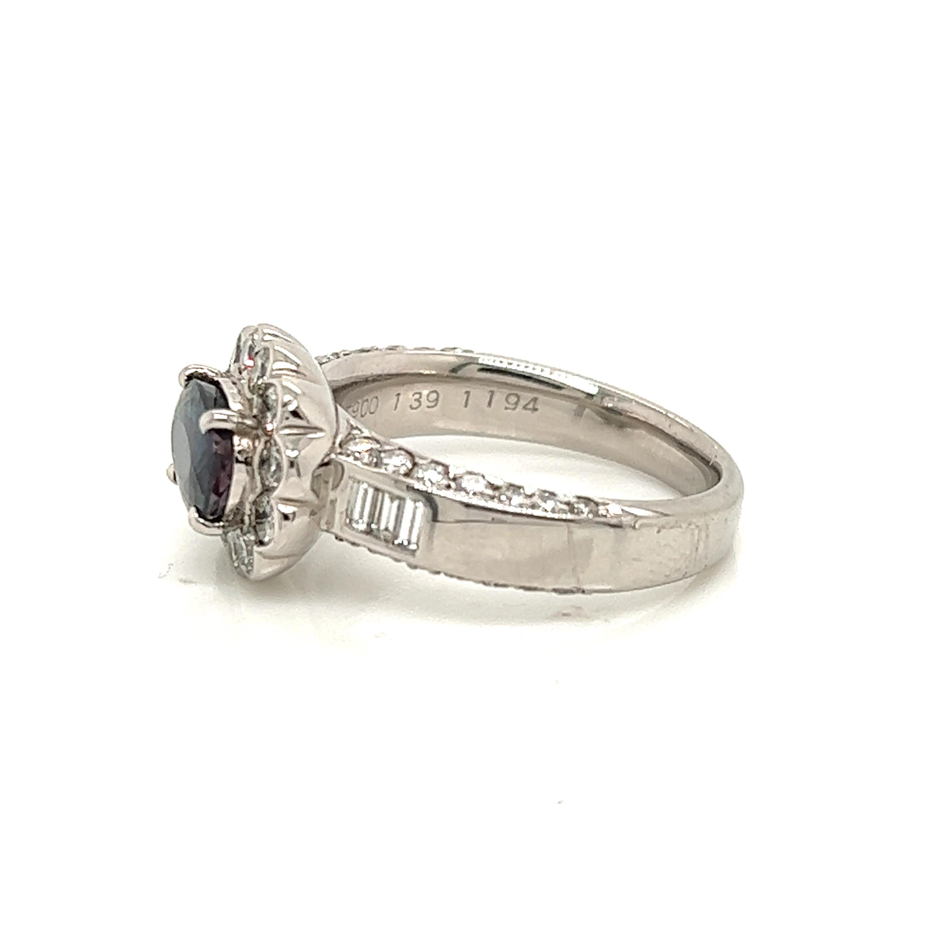 Natural GIA Certified 1.19 Ct. Brazillian Alexandrite & Diamond Cocktail Ring For Sale 1