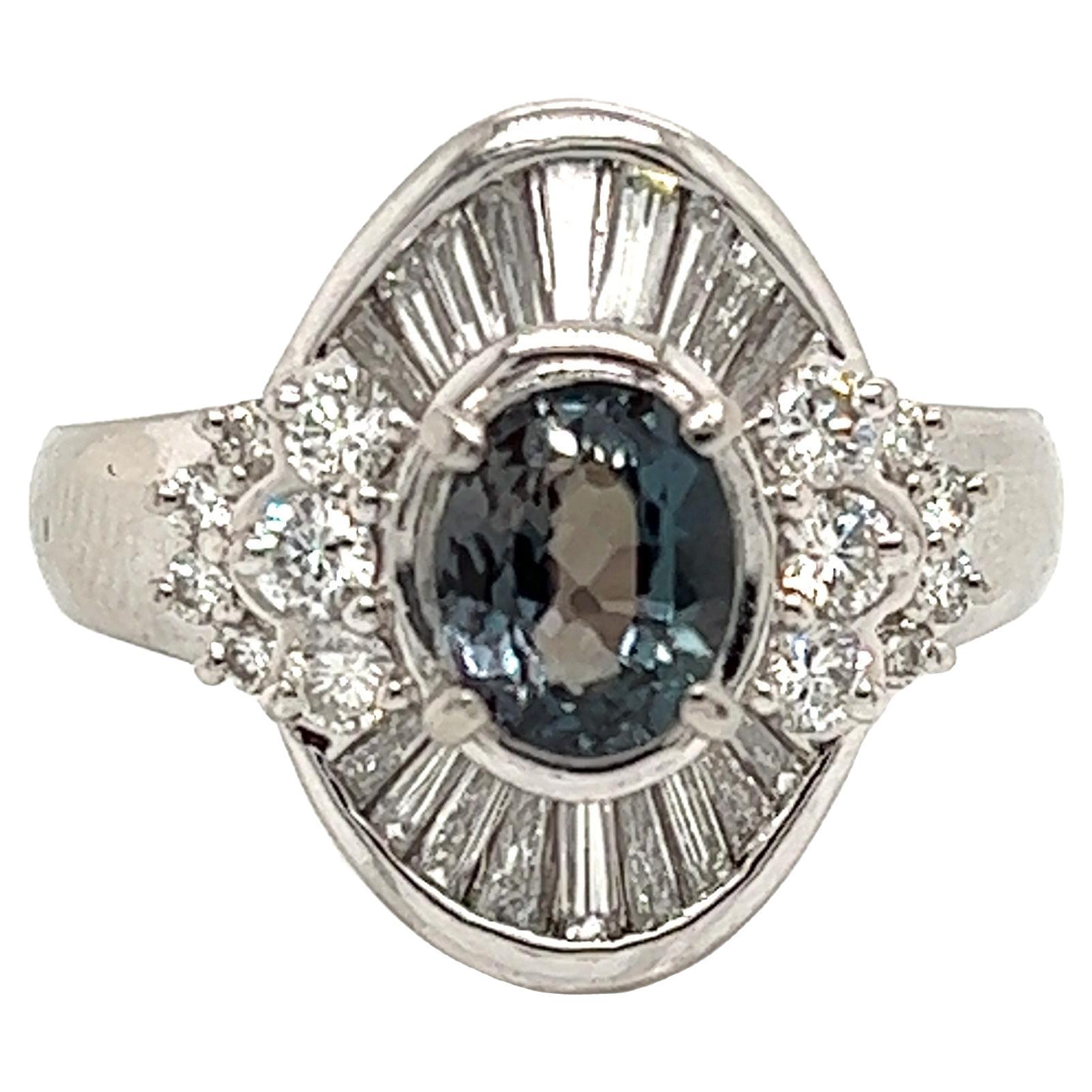 Natural GIA Certified 1.19 Ct. Brazillian Alexandrite & Diamond Vintage Ring For Sale
