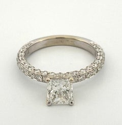 Natural GIA Certified 1.21ct  F VS1 14K Gold Cushion Diamond Engagement Ring