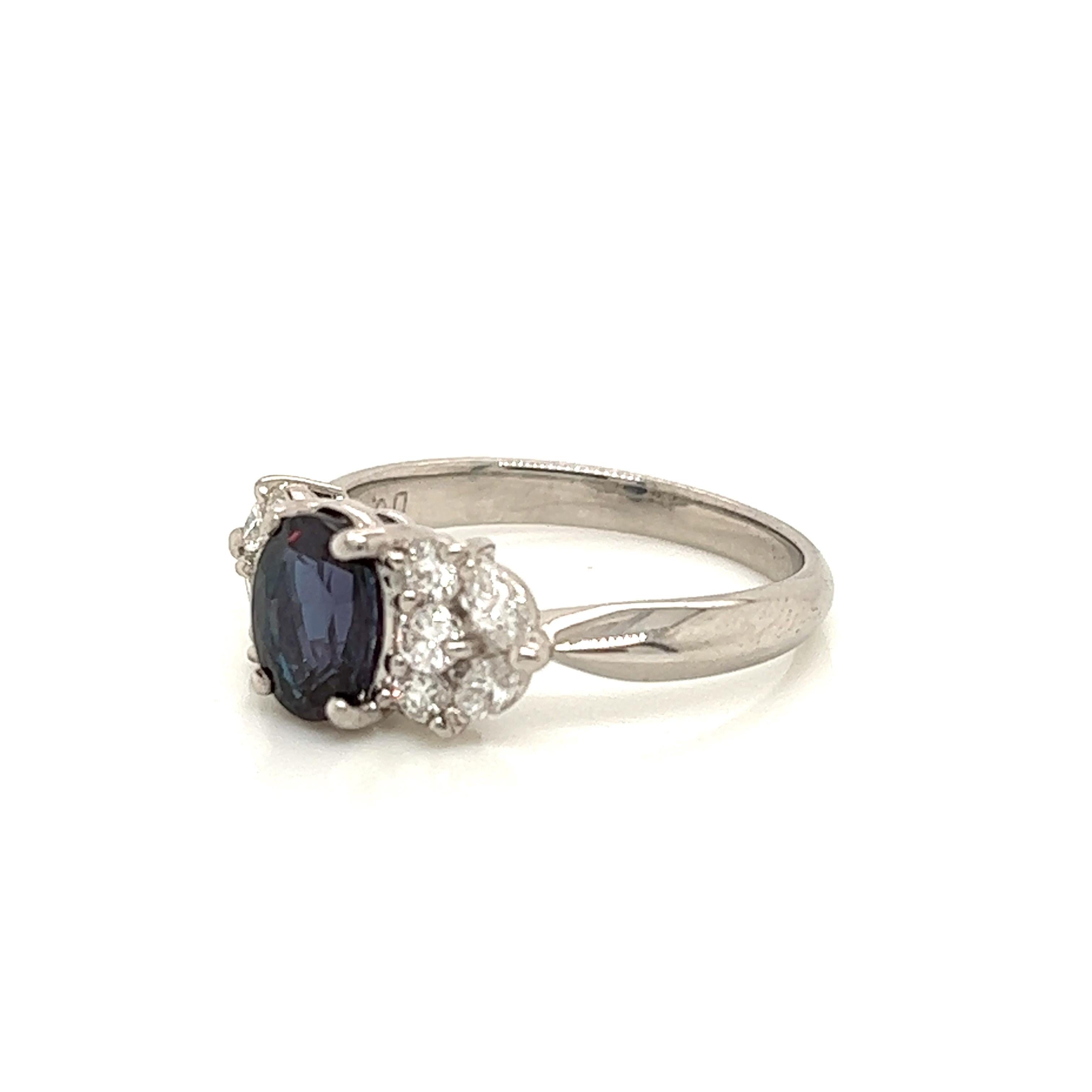 Victorian Natural GIA Certified 1.24 Ct. Brazillian Alexandrite & Diamond Vintage Ring For Sale
