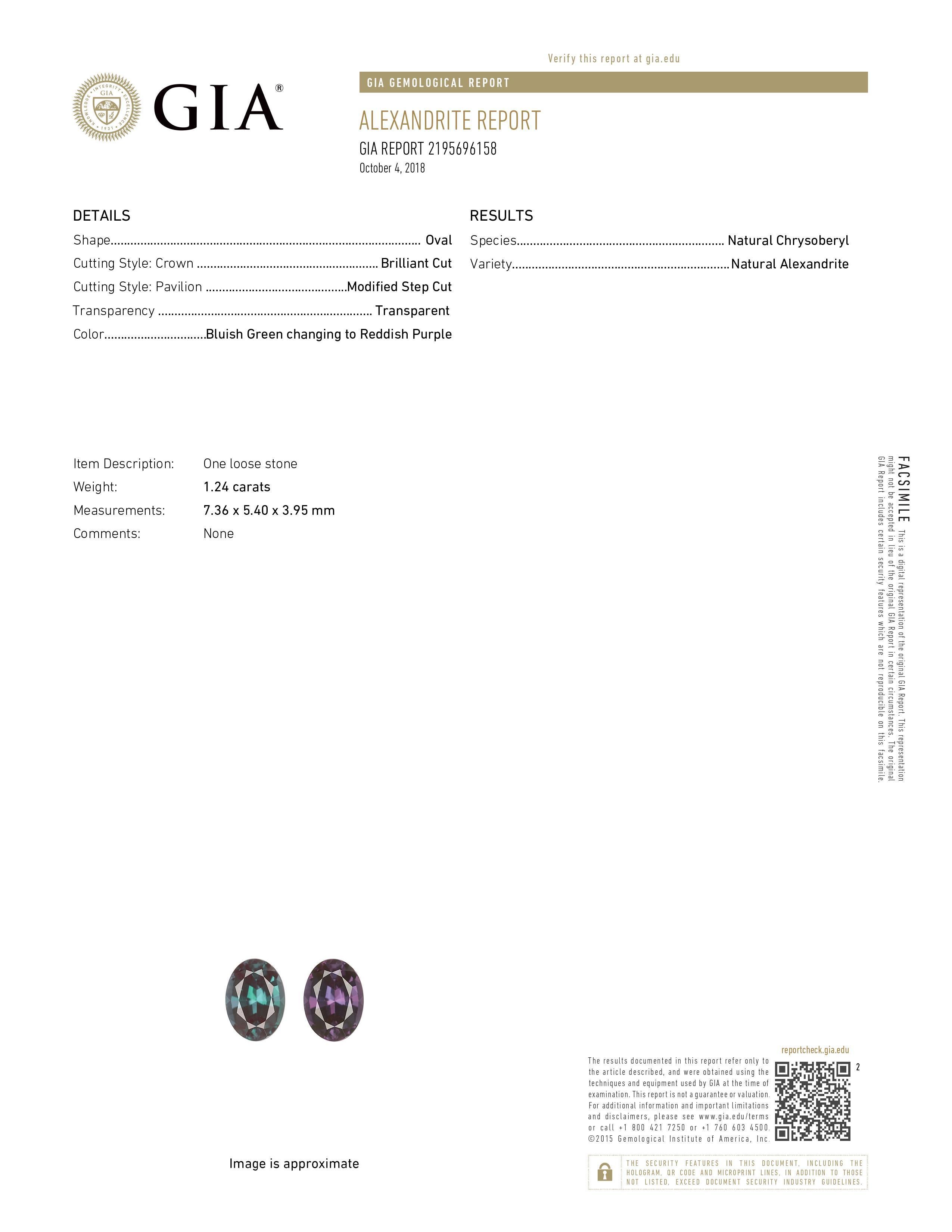 Natural GIA Certified 1.24 Ct. Brazillian Alexandrite & Diamond Vintage Ring For Sale 1