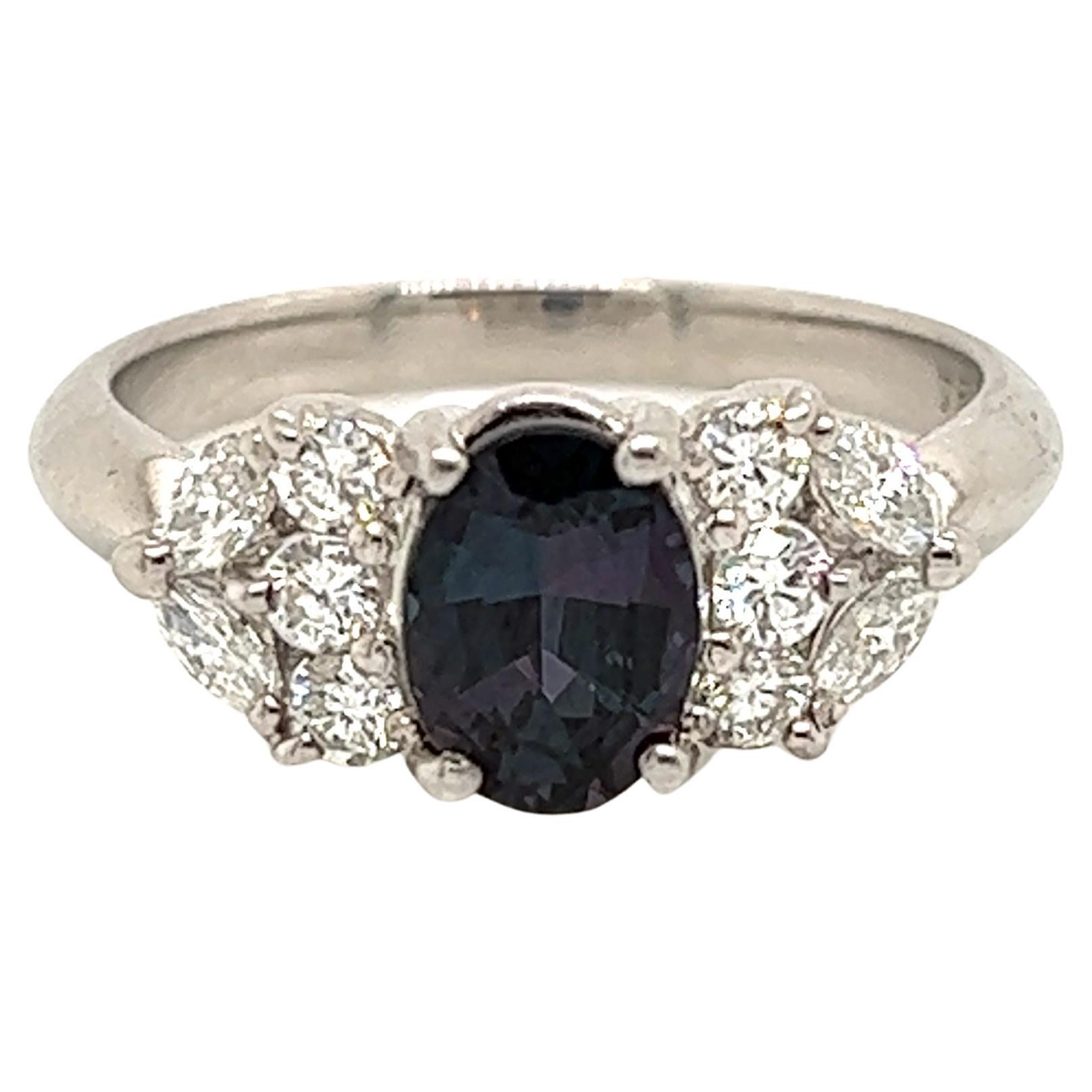 Natural GIA Certified 1.24 Ct. Brazillian Alexandrite & Diamond Vintage Ring For Sale
