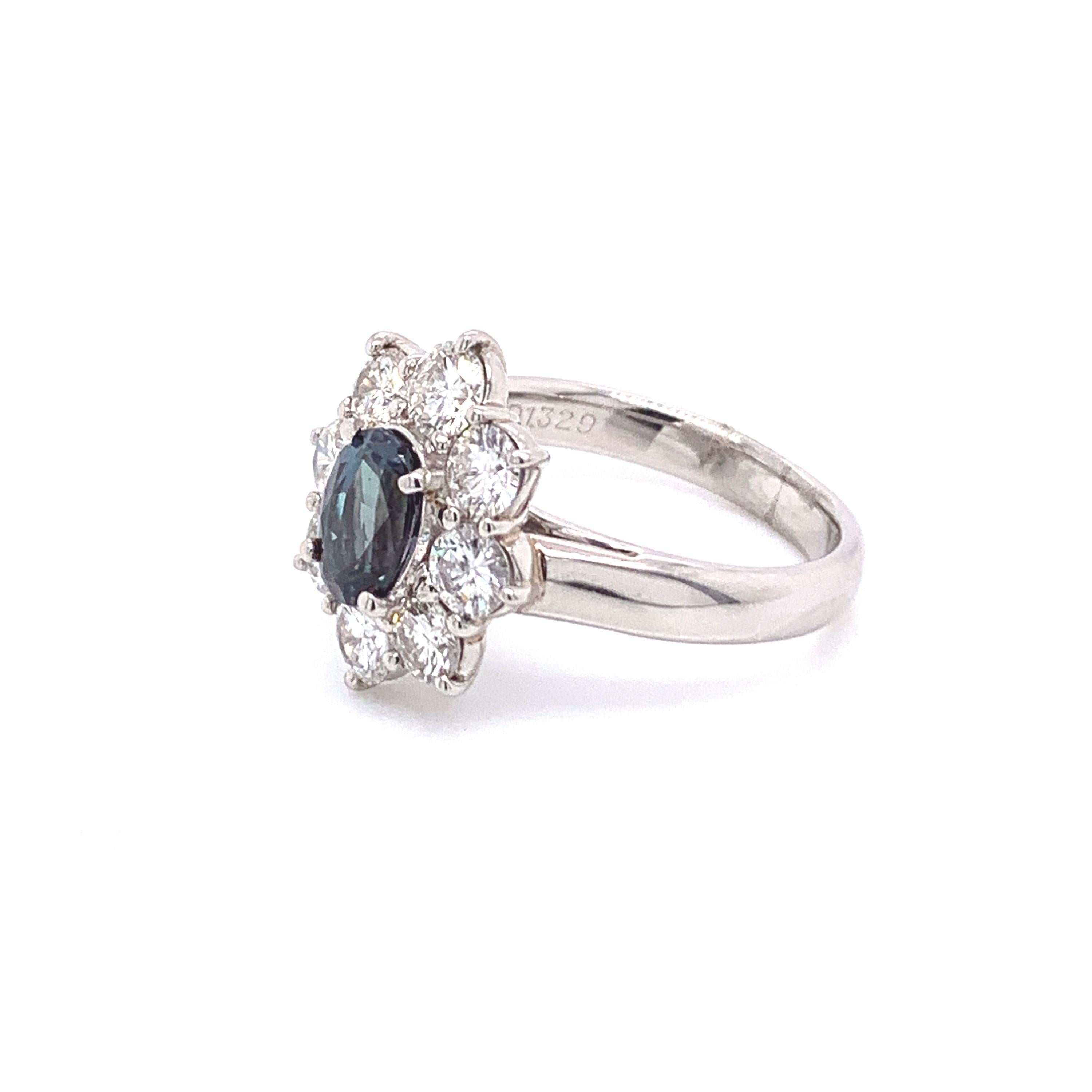 Victorian Natural GIA Certified 1.25 Ct. Brazillian Alexandrite & Diamond Cocktail Ring For Sale