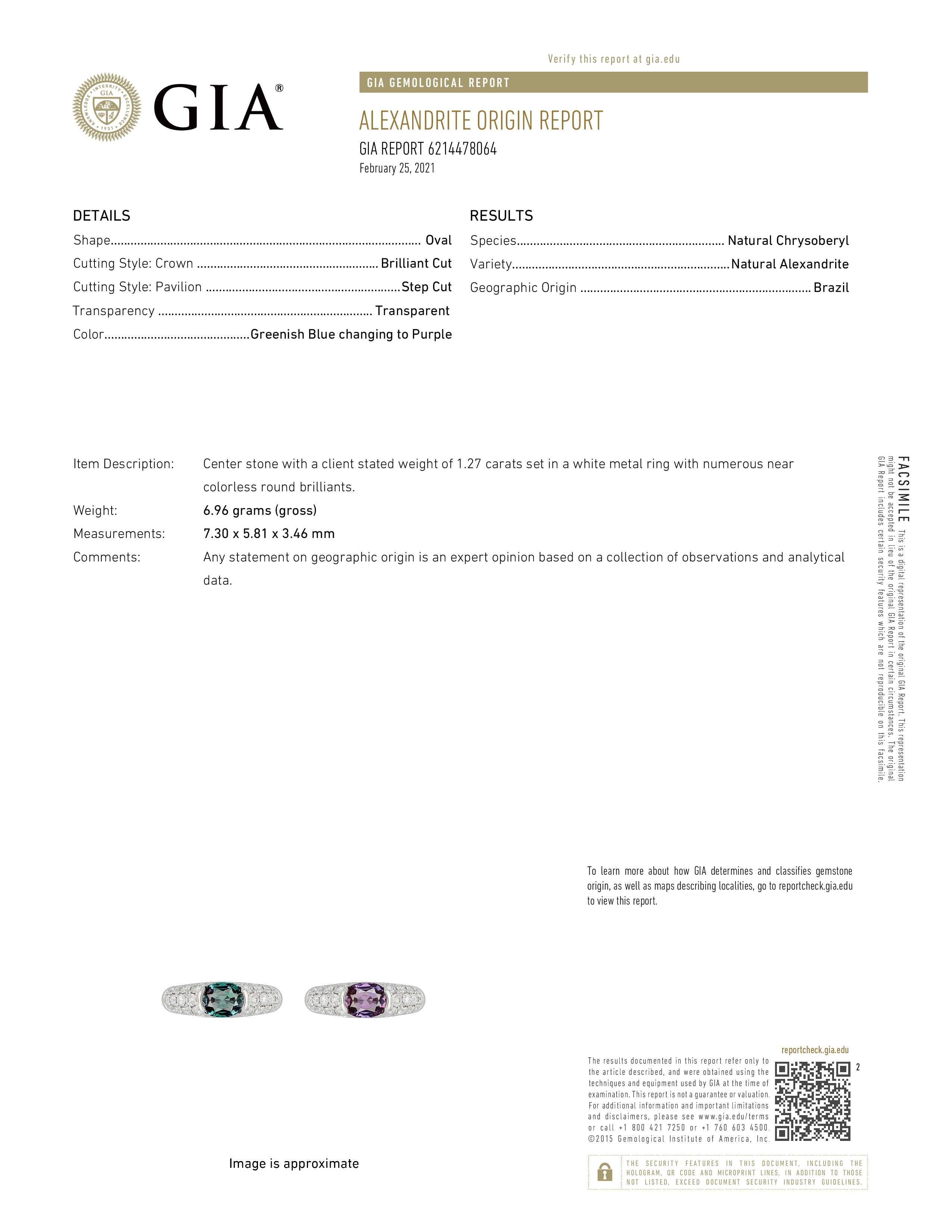 Women's Natural GIA Certified 1.27 Ct. Brazillian Alexandrite & Diamond Cocktail Ring For Sale