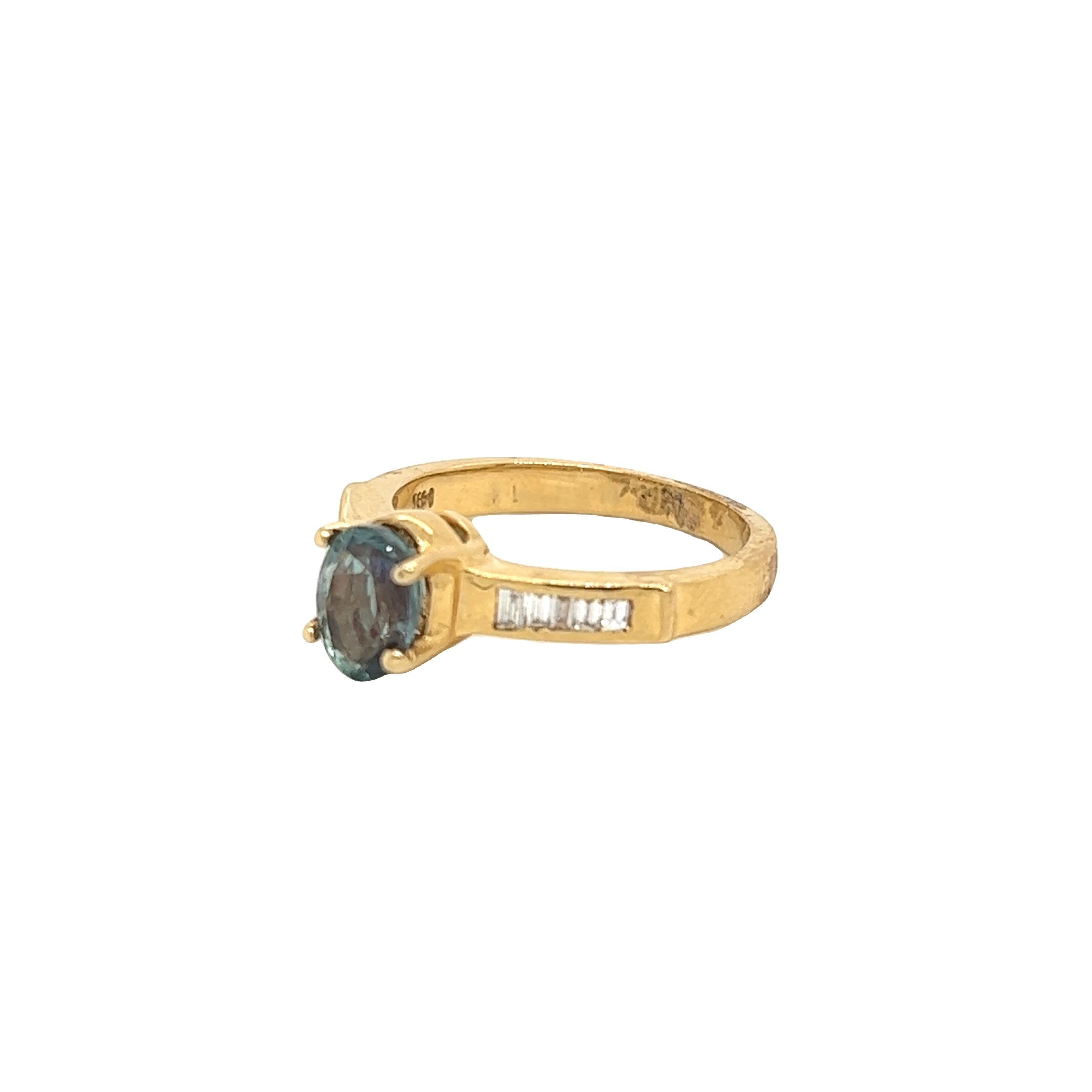 Victorian Natural GIA Certified 1.30 Ct. Alexandrite & Baguette Vintage Ring For Sale