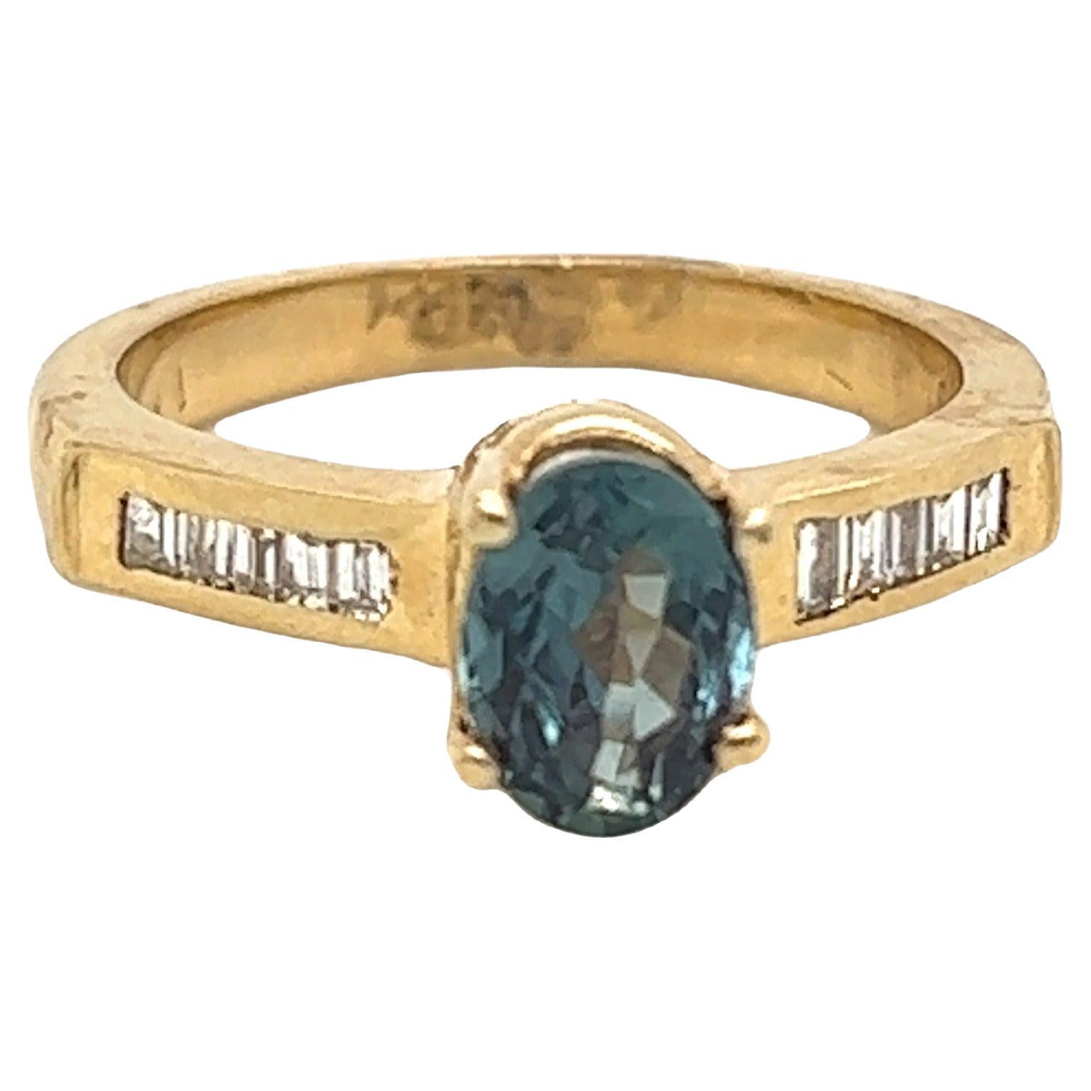 Natural GIA Certified 1.30 Ct. Alexandrite & Baguette Vintage Ring For Sale