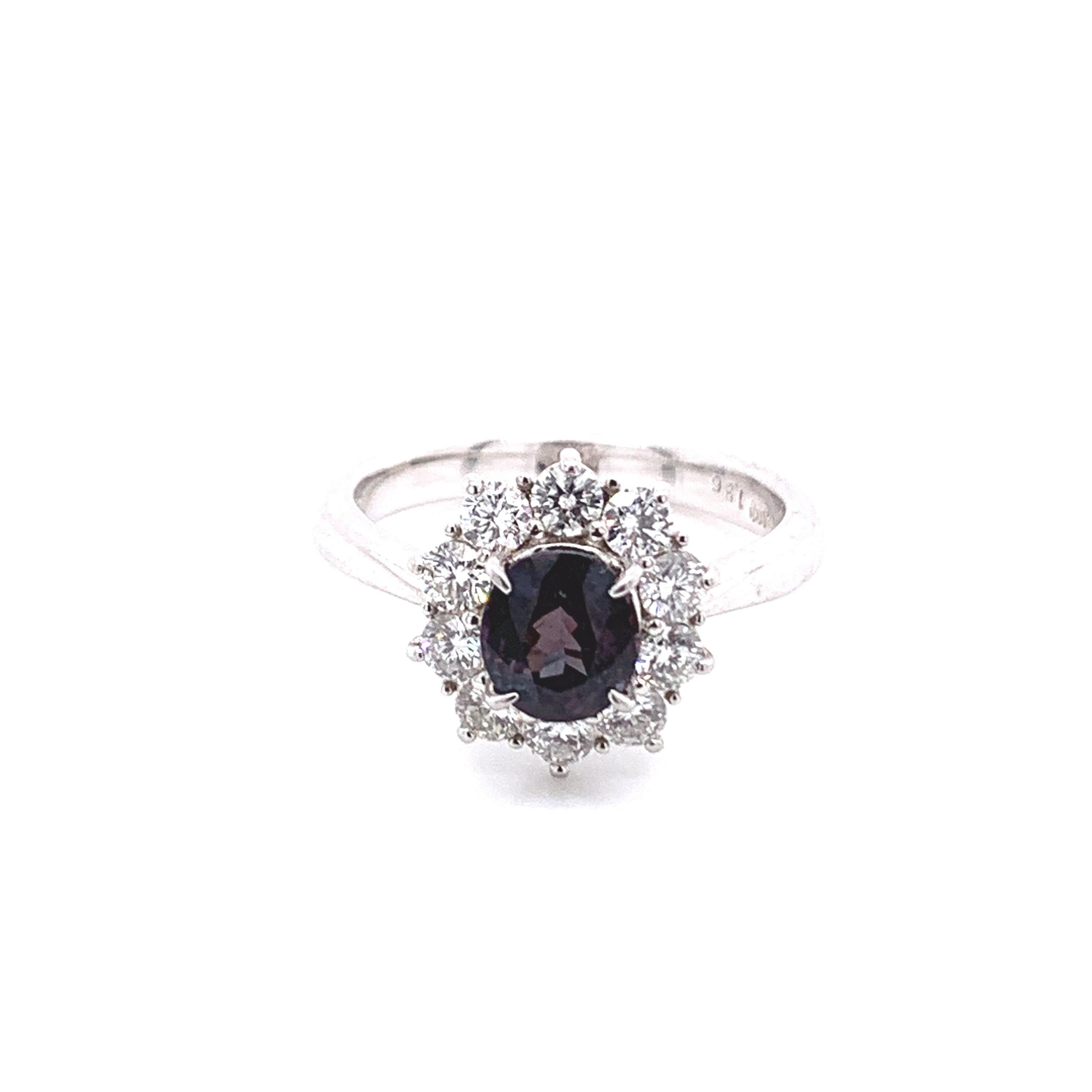 Victorian Natural GIA Certified 1.36 Ct Brazillian Alexandrite & Diamond Vintage Ring For Sale