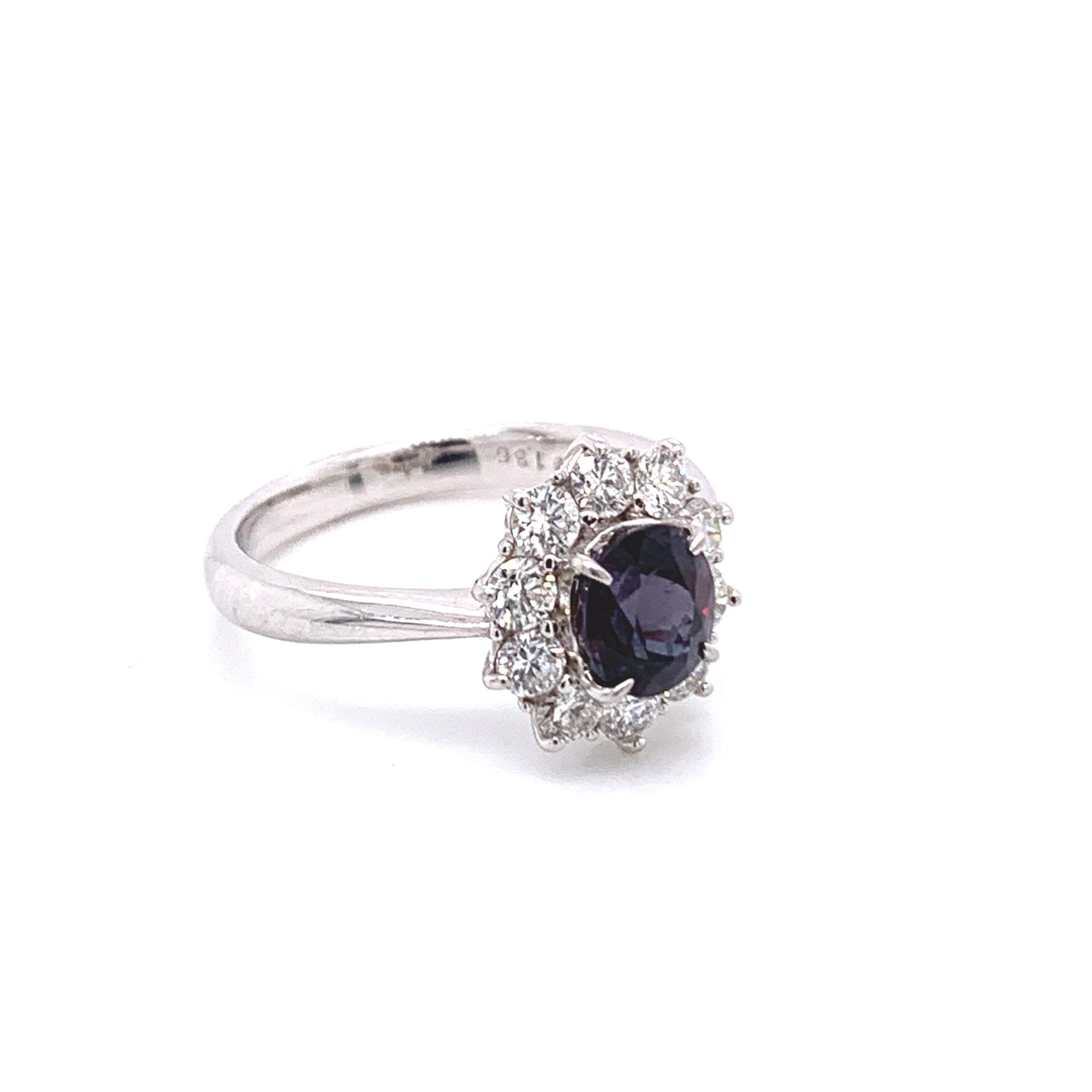 Oval Cut Natural GIA Certified 1.36 Ct Brazillian Alexandrite & Diamond Vintage Ring For Sale