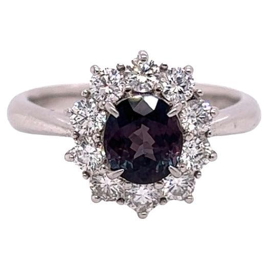 Natural GIA Certified 1.36 Ct Brazillian Alexandrite & Diamond Vintage Ring For Sale