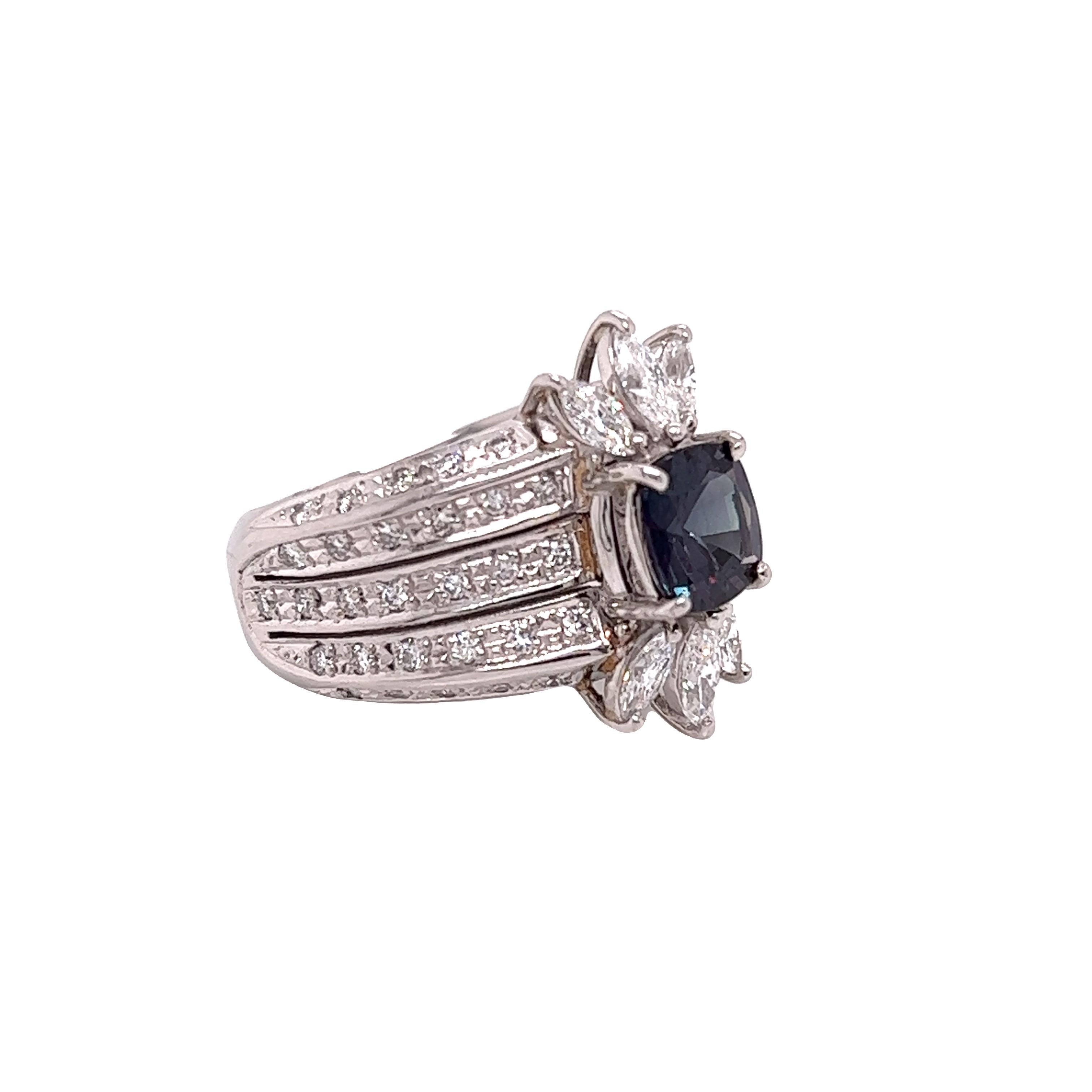 Victorian Natural GIA Certified 1.38 Ct. Brazillian Alexandrite & Diamond Cocktail Ring For Sale