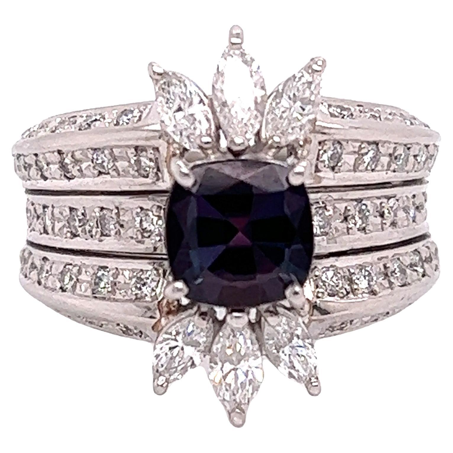 Natural GIA Certified 1.38 Ct. Brazillian Alexandrite & Diamond Cocktail Ring