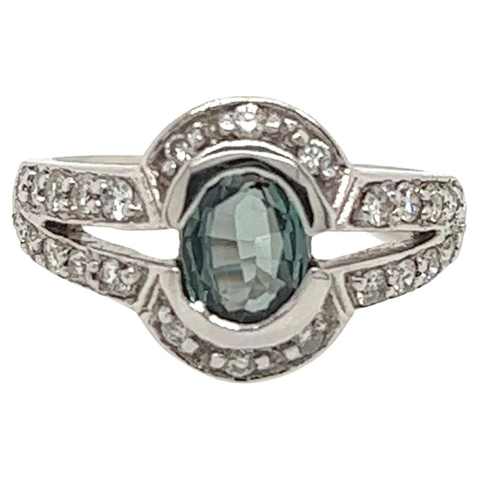 1.40 Carat Oval Natural Color Changing Alexandrite and Diamond Ring 14K ...