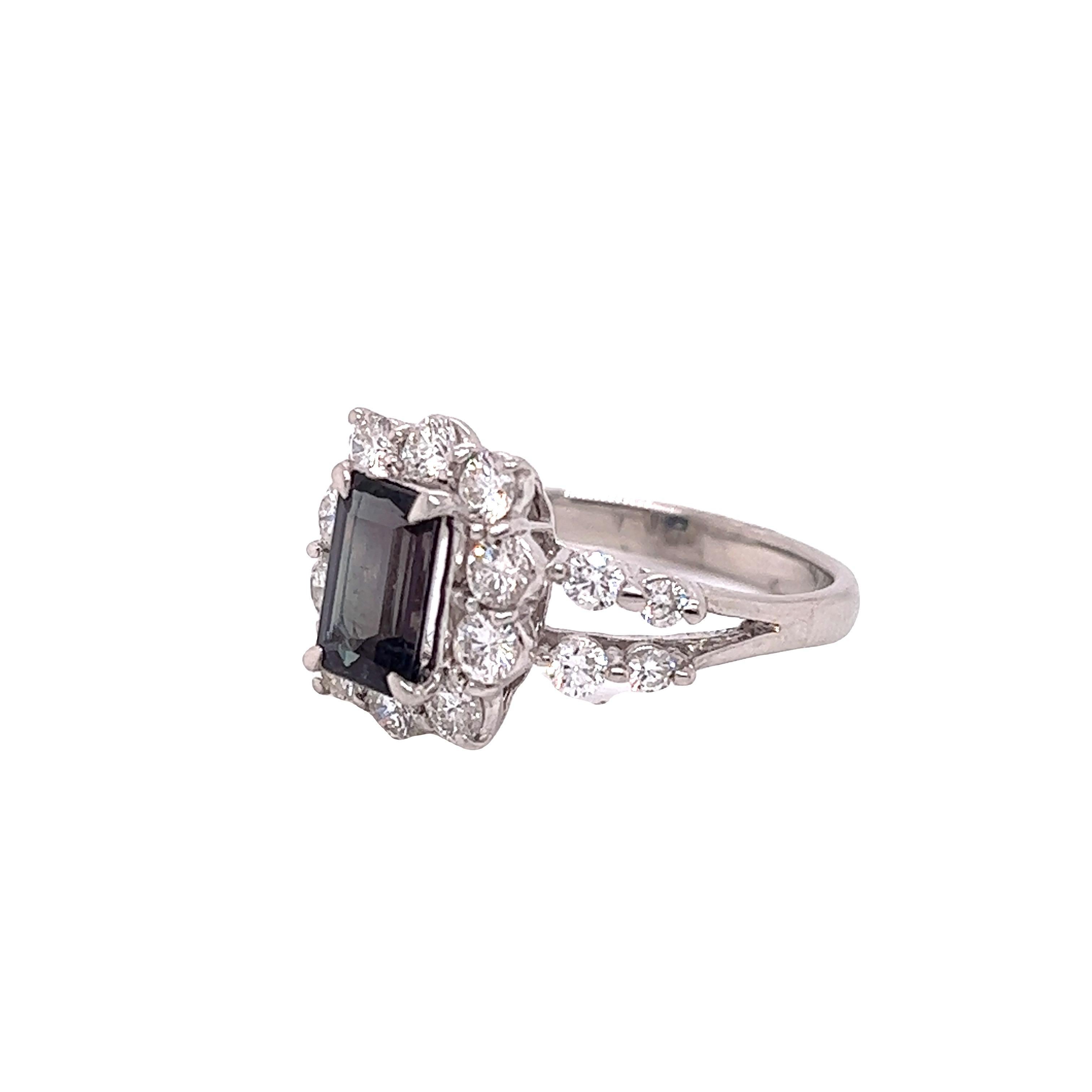 Emerald Cut Natural GIA Certified 1.40 Ct Brazillian Alexandrite & Diamond Cocktail Ring For Sale