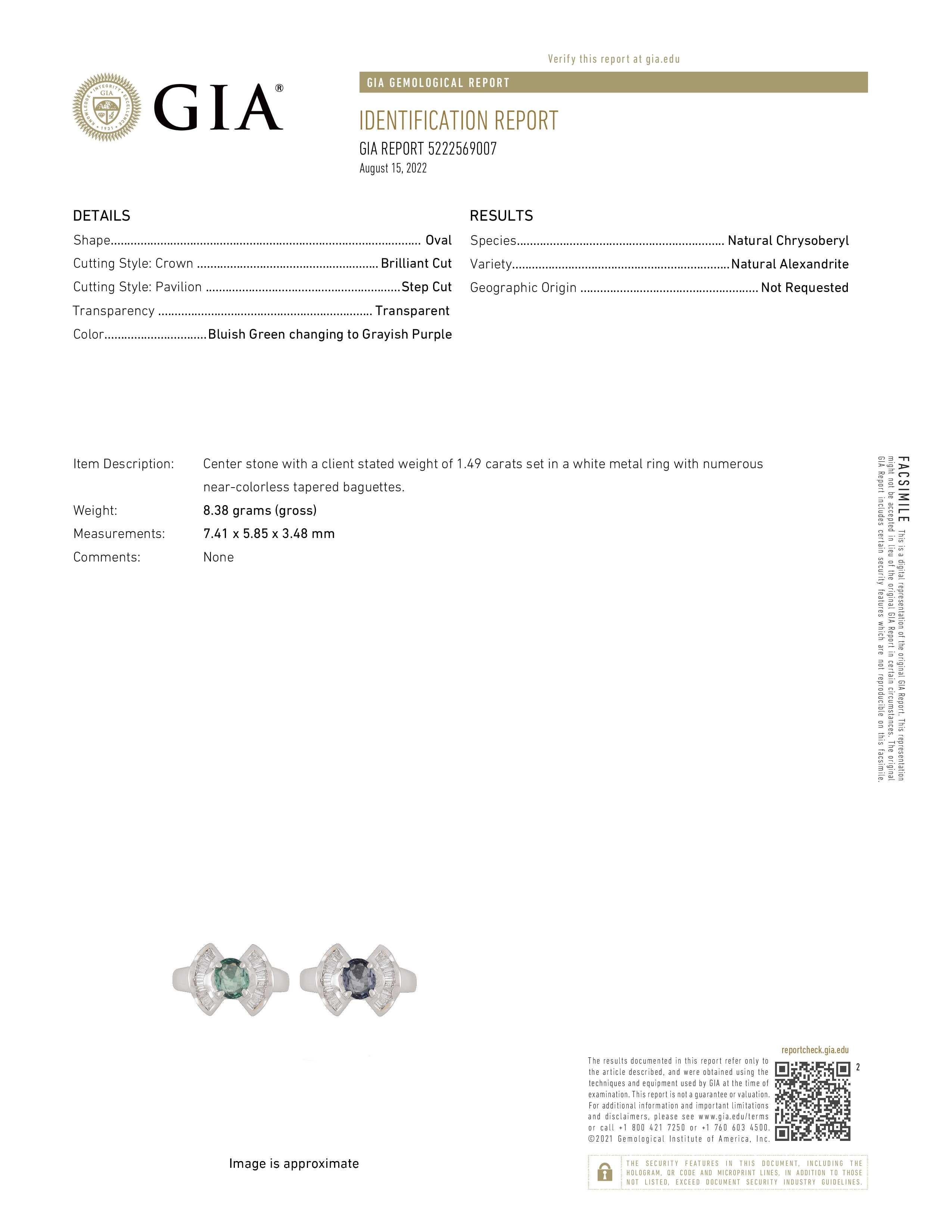 Oval Cut Natural GIA Certified 1.49 Ct. Alexandrite & Diamond Vintage Ring For Sale