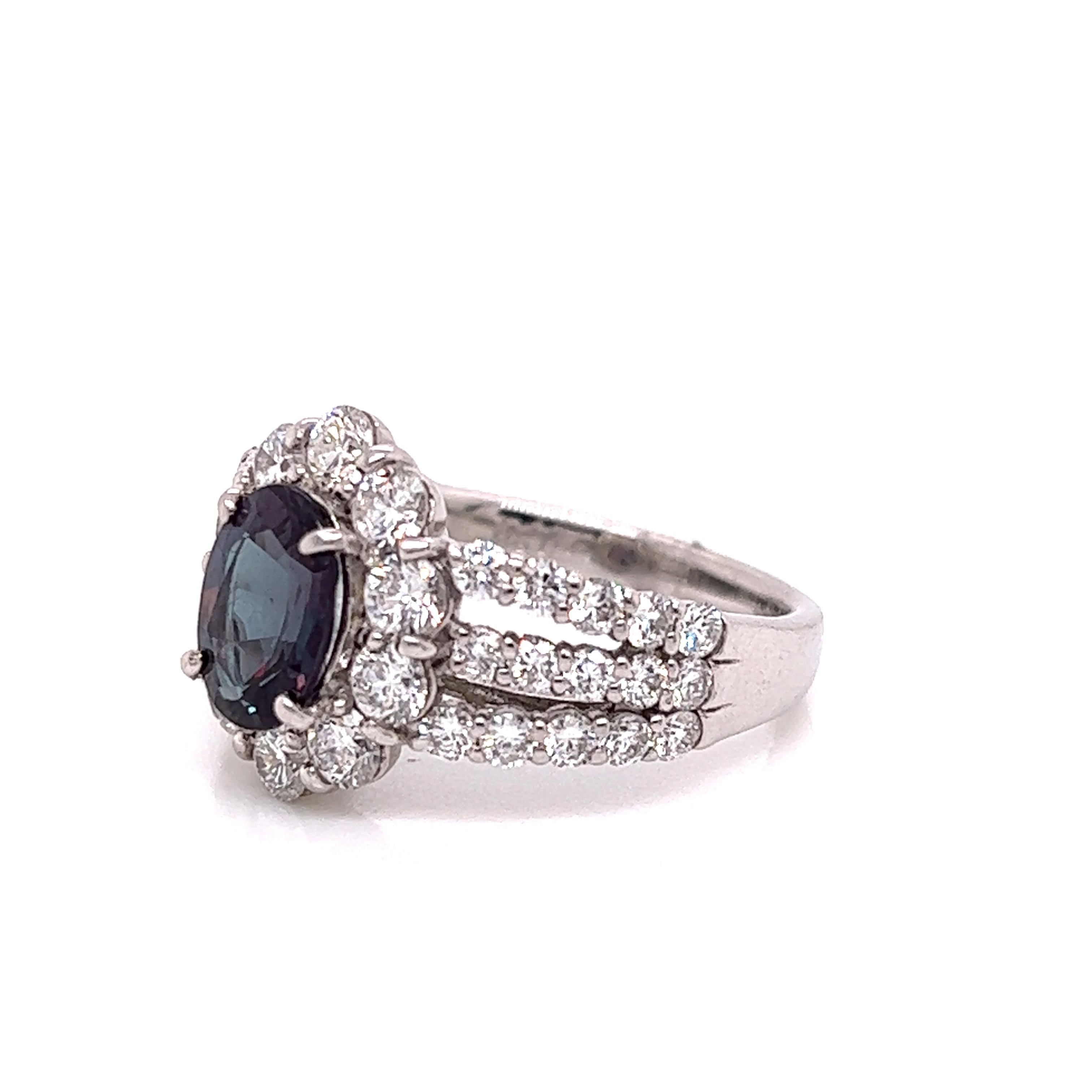 Victorian Natural GIA Certified 1.51 Ct. Brazillian Alexandrite & Diamond Cocktail Ring For Sale