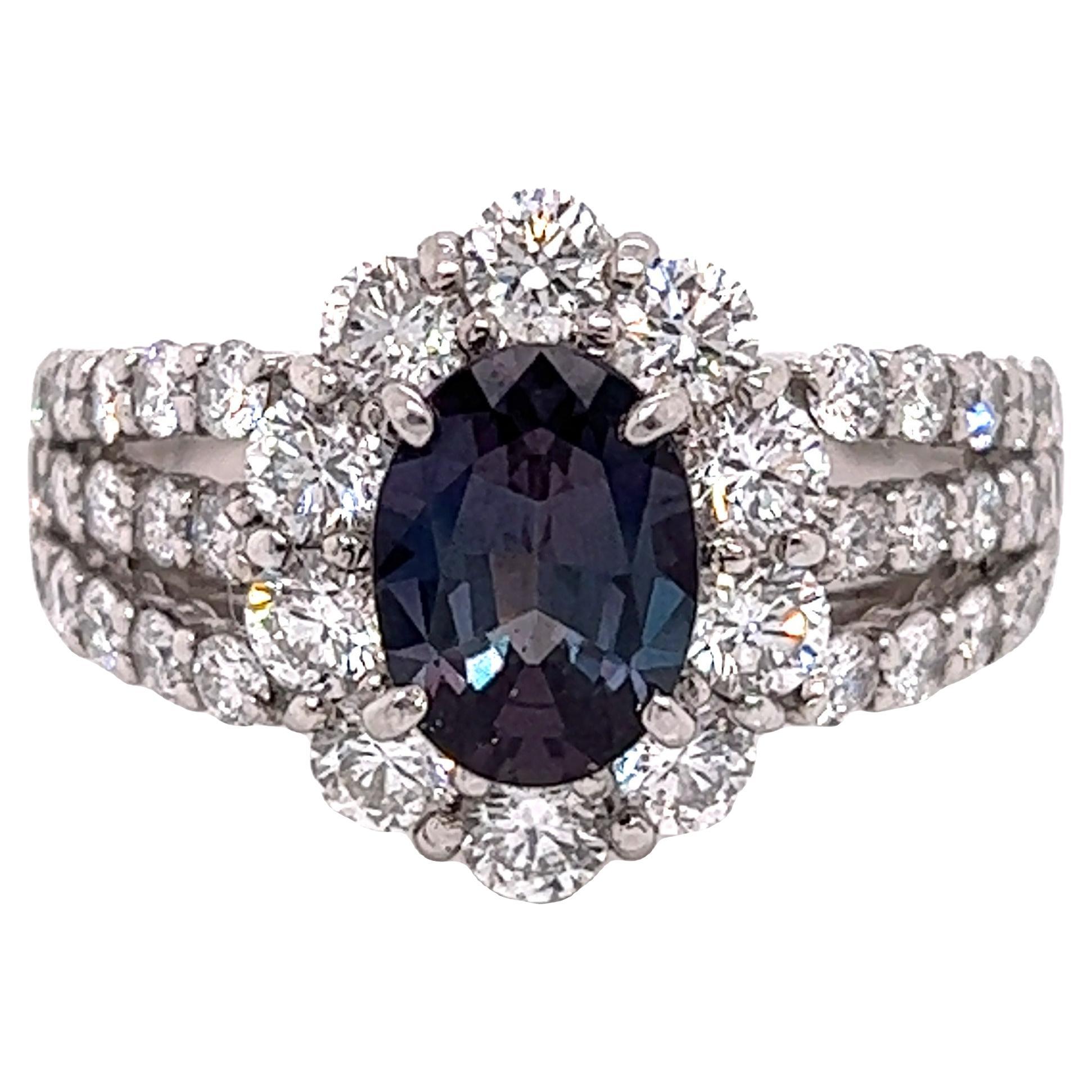 Natural GIA Certified 1.51 Ct. Brazillian Alexandrite & Diamond Cocktail Ring For Sale