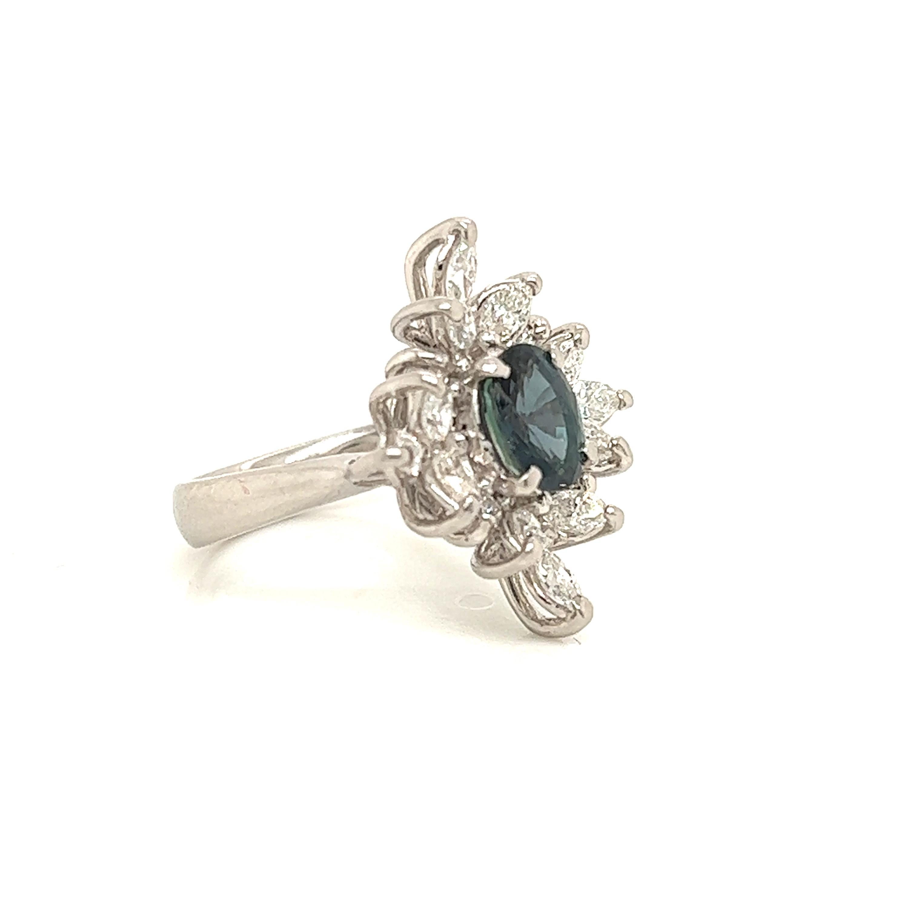 Victorian Natural GIA Certified 1.52 Ct. Brazillian Alexandrite & Diamond Cocktail Ring For Sale