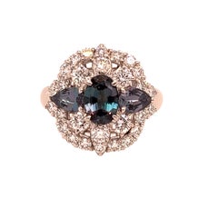 Natural GIA Certified 1.54 Ct. Brazillian Alexandrite & Diamond Vintage Ring