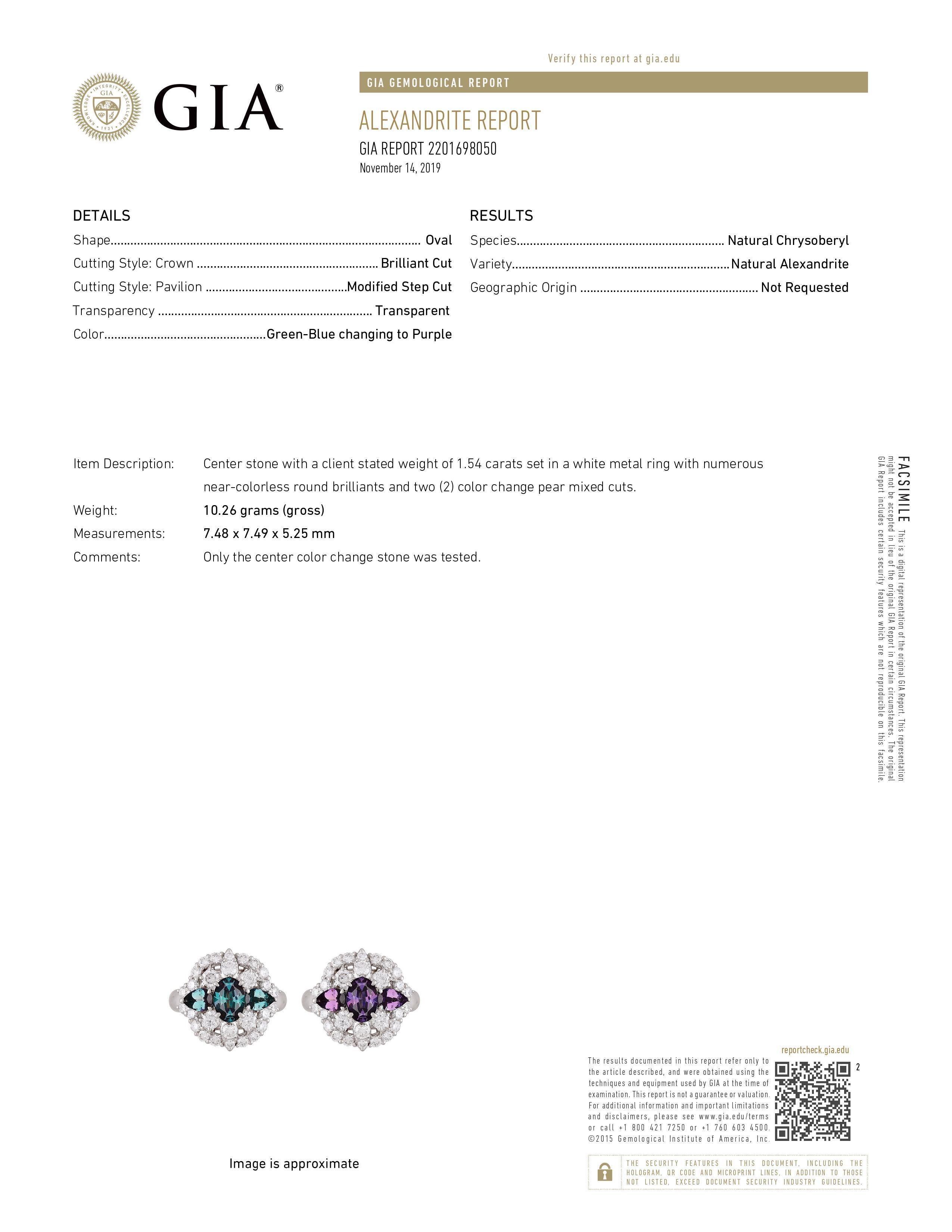 Victorien Nature certifié GIA 1.54 Ct. Bague vintage en alexandrite brésilienne et diamant en vente