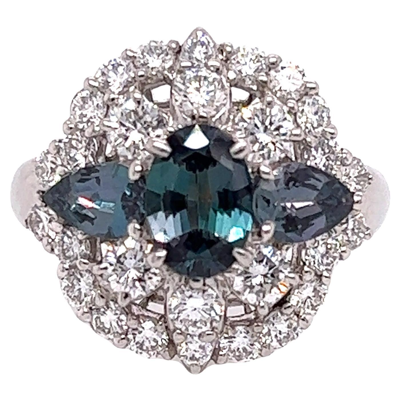 Natural GIA Certified 1.54 Ct. Brazillian Alexandrite & Diamond Vintage Ring For Sale