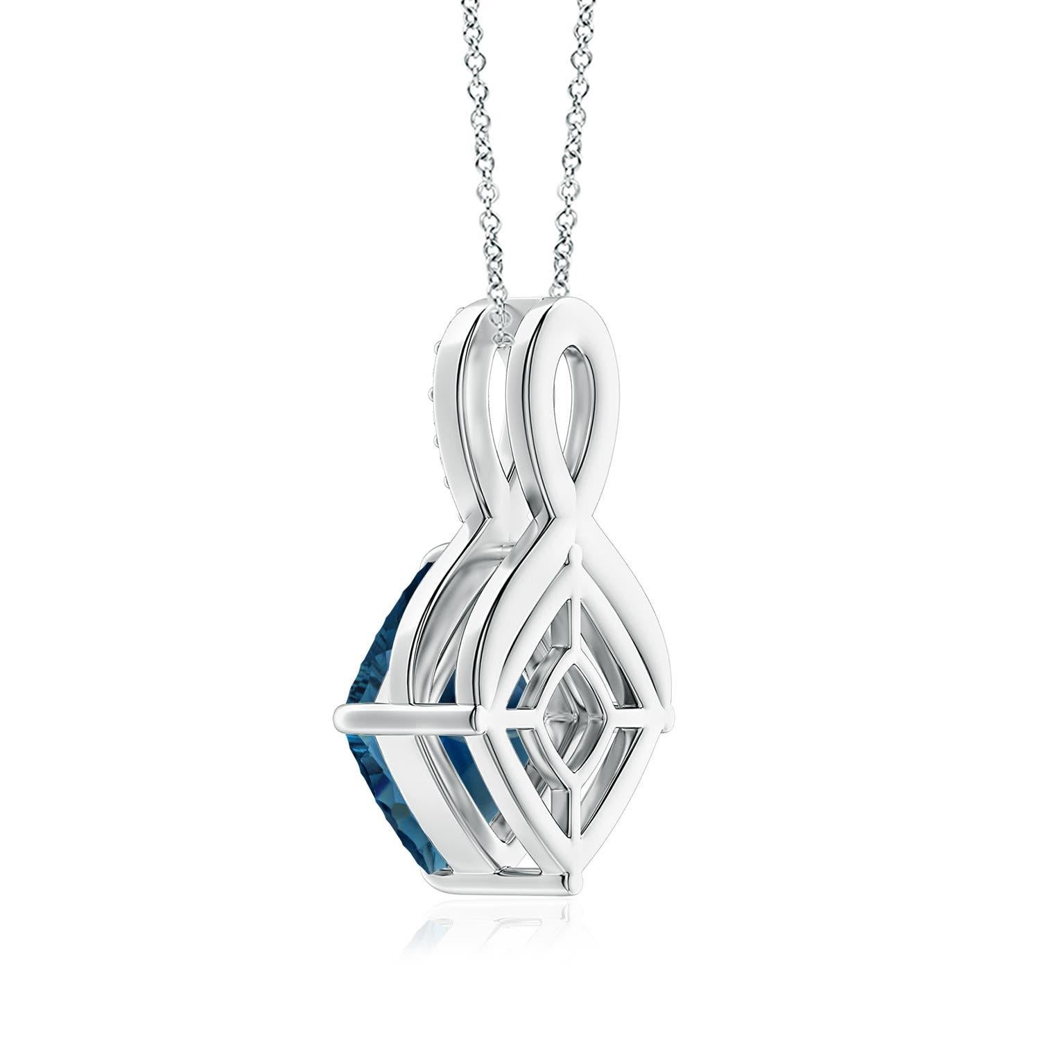 Modern Natural GIA Certified 16.12 ct London Blue Topaz Infinity Pendant in Platinum