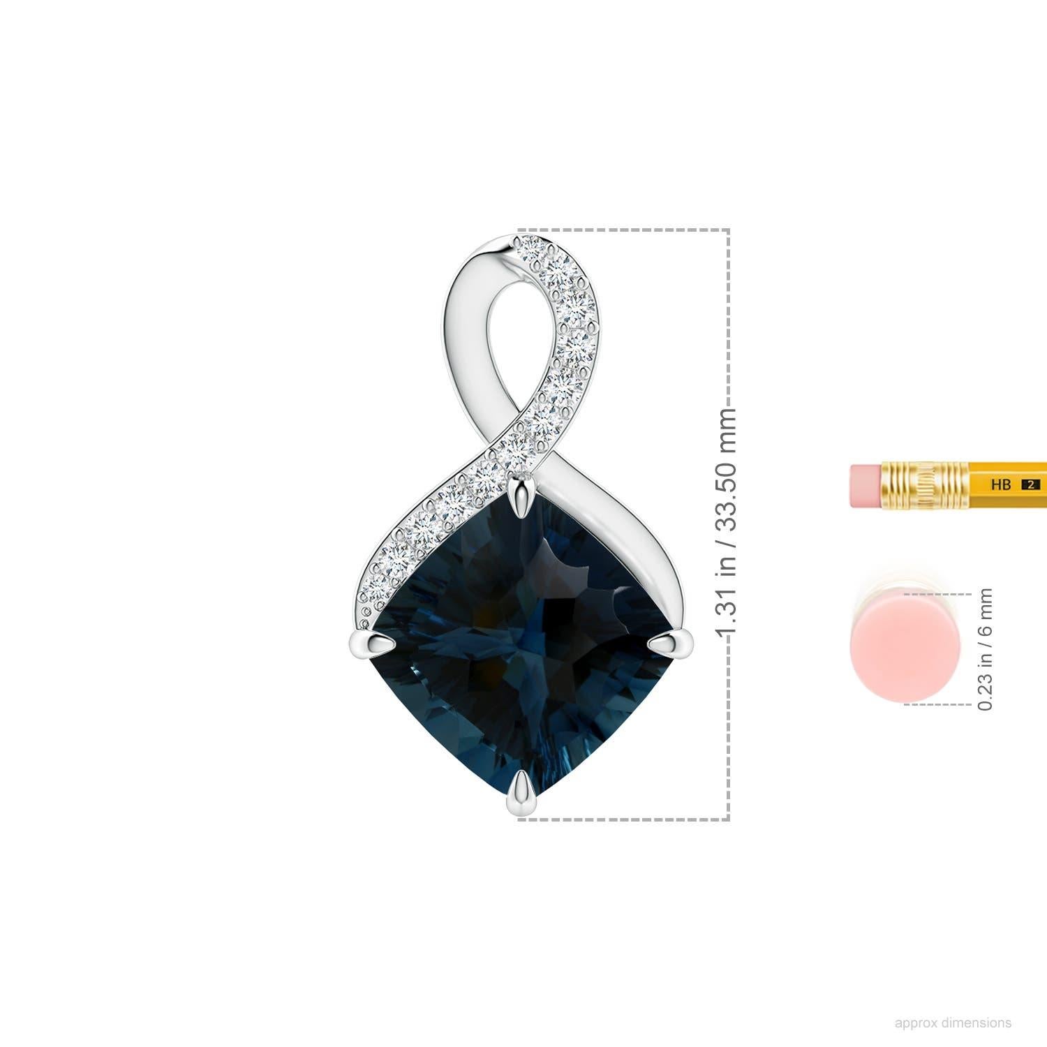 Cushion Cut Natural GIA Certified 16.12 ct London Blue Topaz Infinity Pendant in Platinum