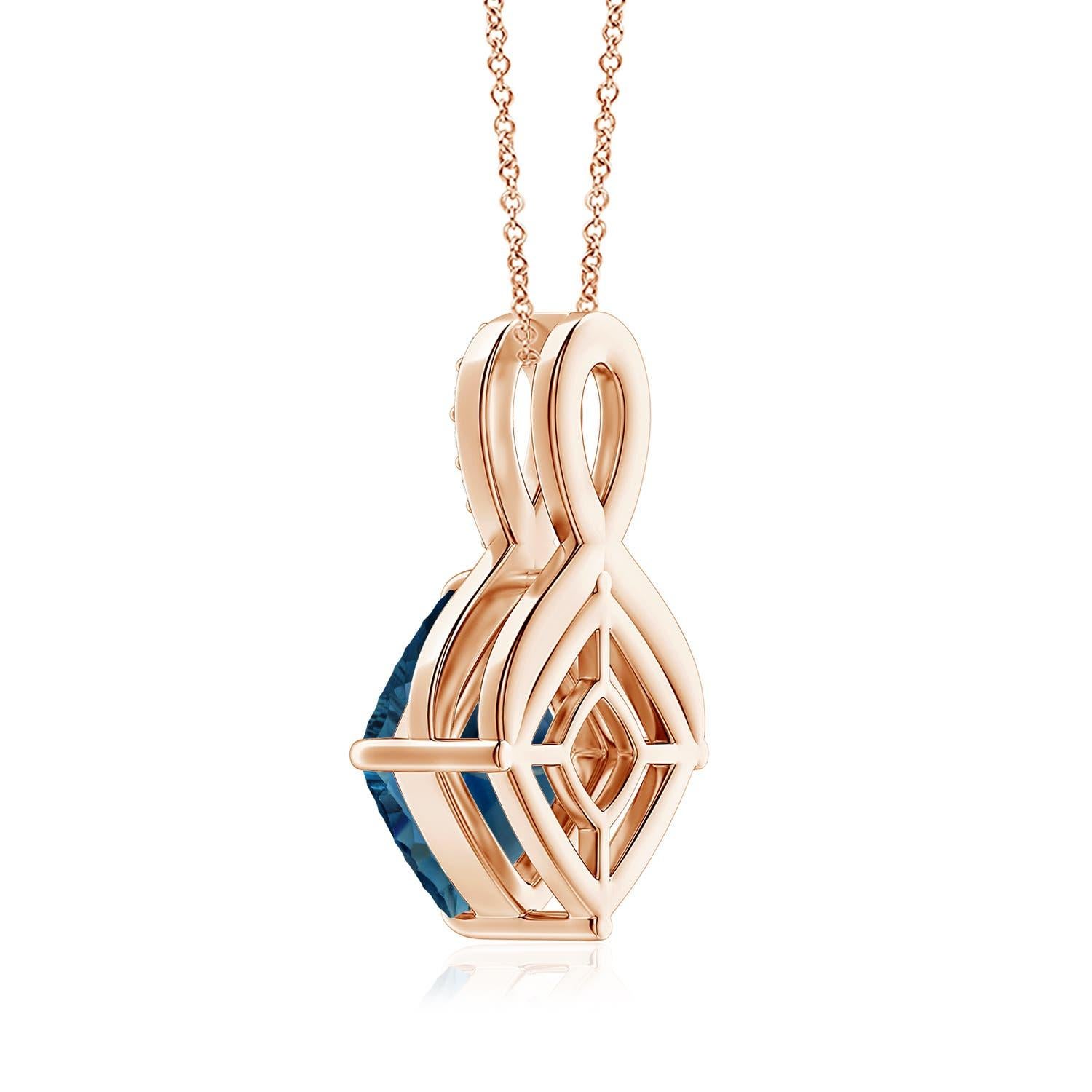Modern Natural GIA Certified 16.12ct London Blue Topaz Infinity Pendant in 14K Rose Gol