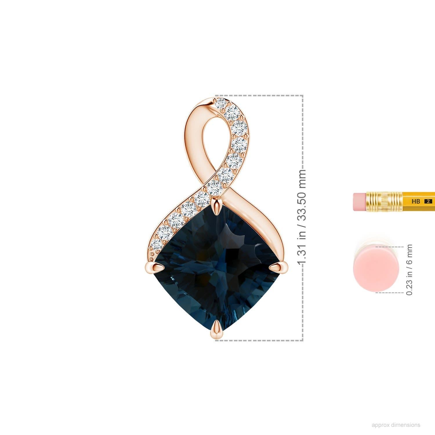 Cushion Cut Natural GIA Certified 16.12ct London Blue Topaz Infinity Pendant in 14K Rose Gol