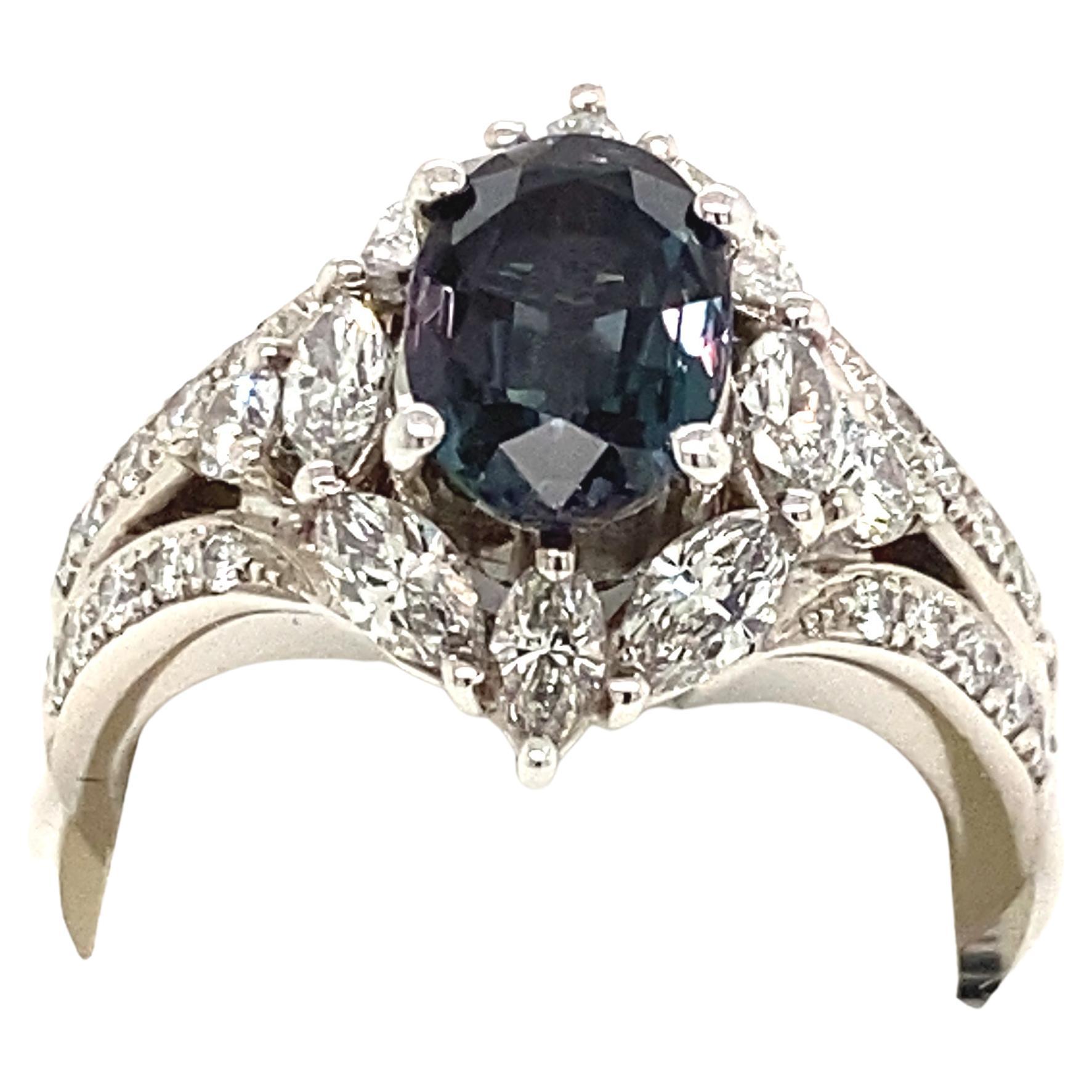 Natural GIA Certified 1.74 Carat Brazilian Alexandrite & Diamond Cocktail Ring For Sale