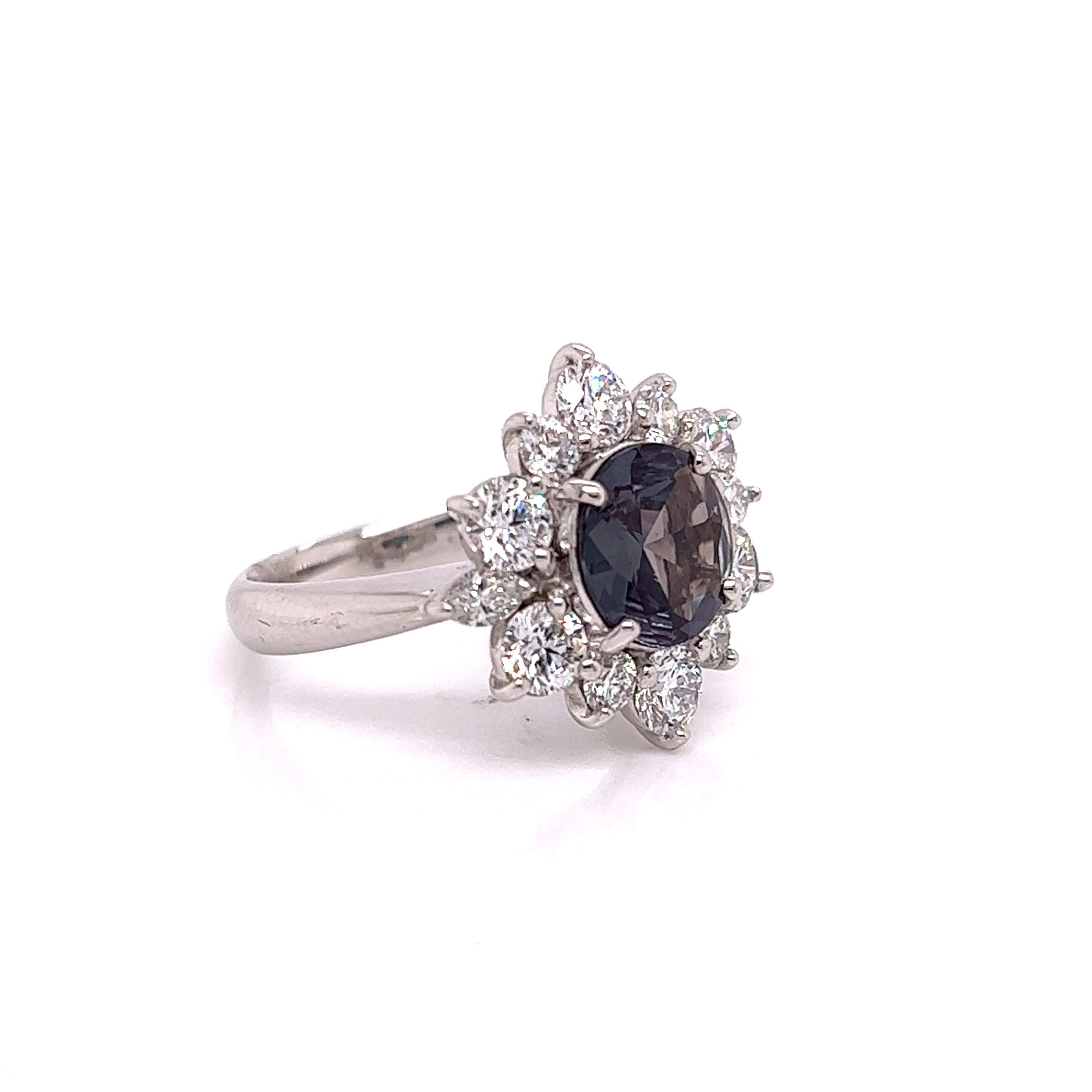 Victorian Natural GIA Certified 1.78 Ct Brazillian Alexandrite & Diamond Cocktail Ring For Sale