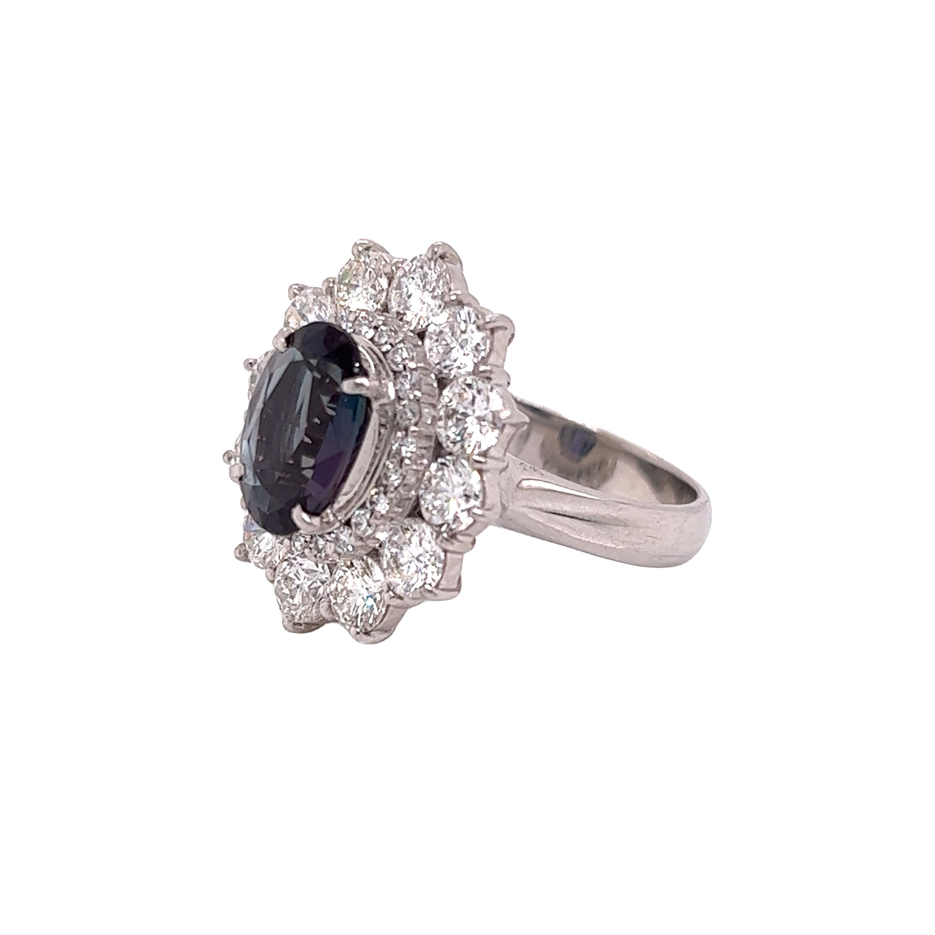Oval Cut Natural GIA Certified 2.16 Ct. Brazillian Alexandrite & Diamond Cocktail Ring For Sale