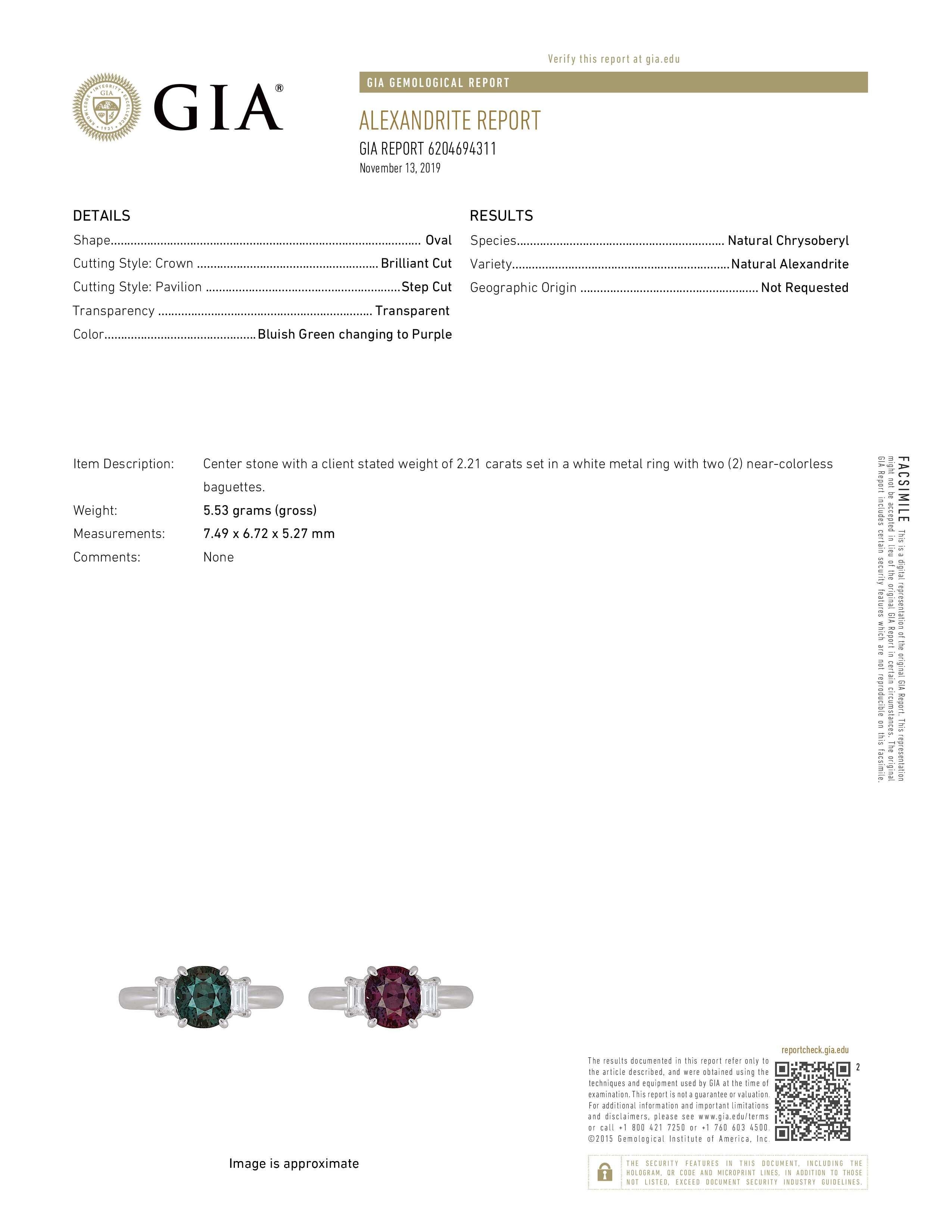 Women's Natural GIA Certified 2.21 Ct.  Alexandrite & Diamond Cocktail Ring For Sale
