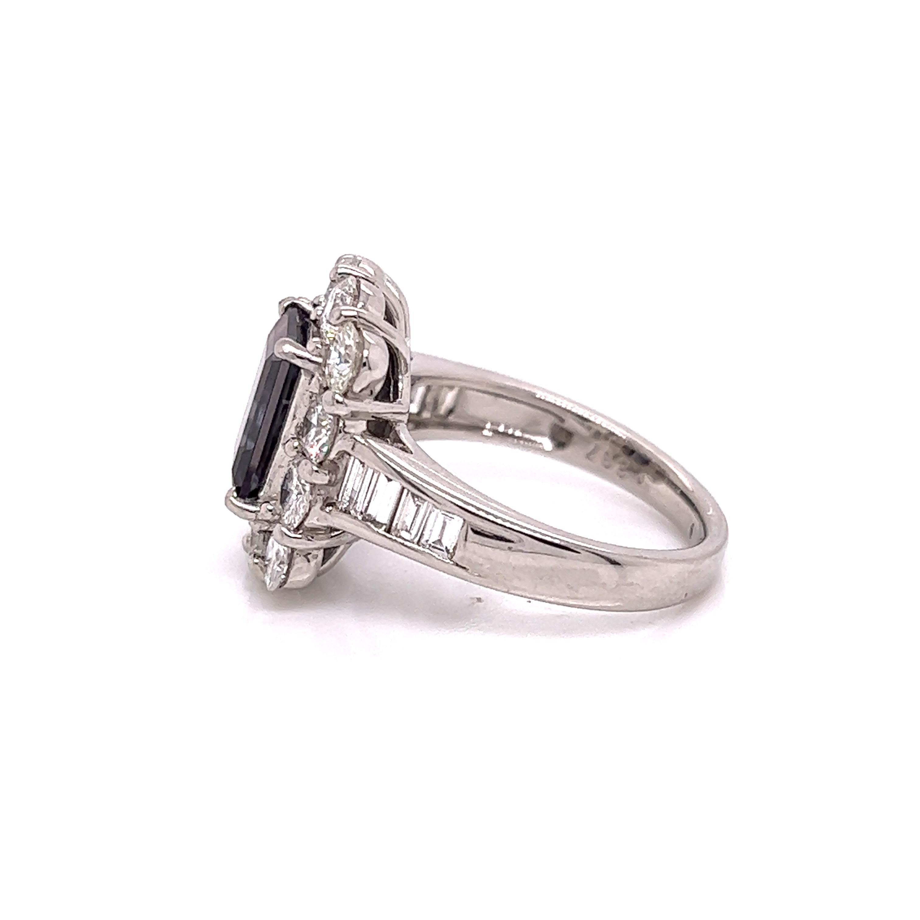 Emerald Cut Natural GIA Certified 2.57Ct. Brazillian Alexandrite Diamond Vintage Ring For Sale