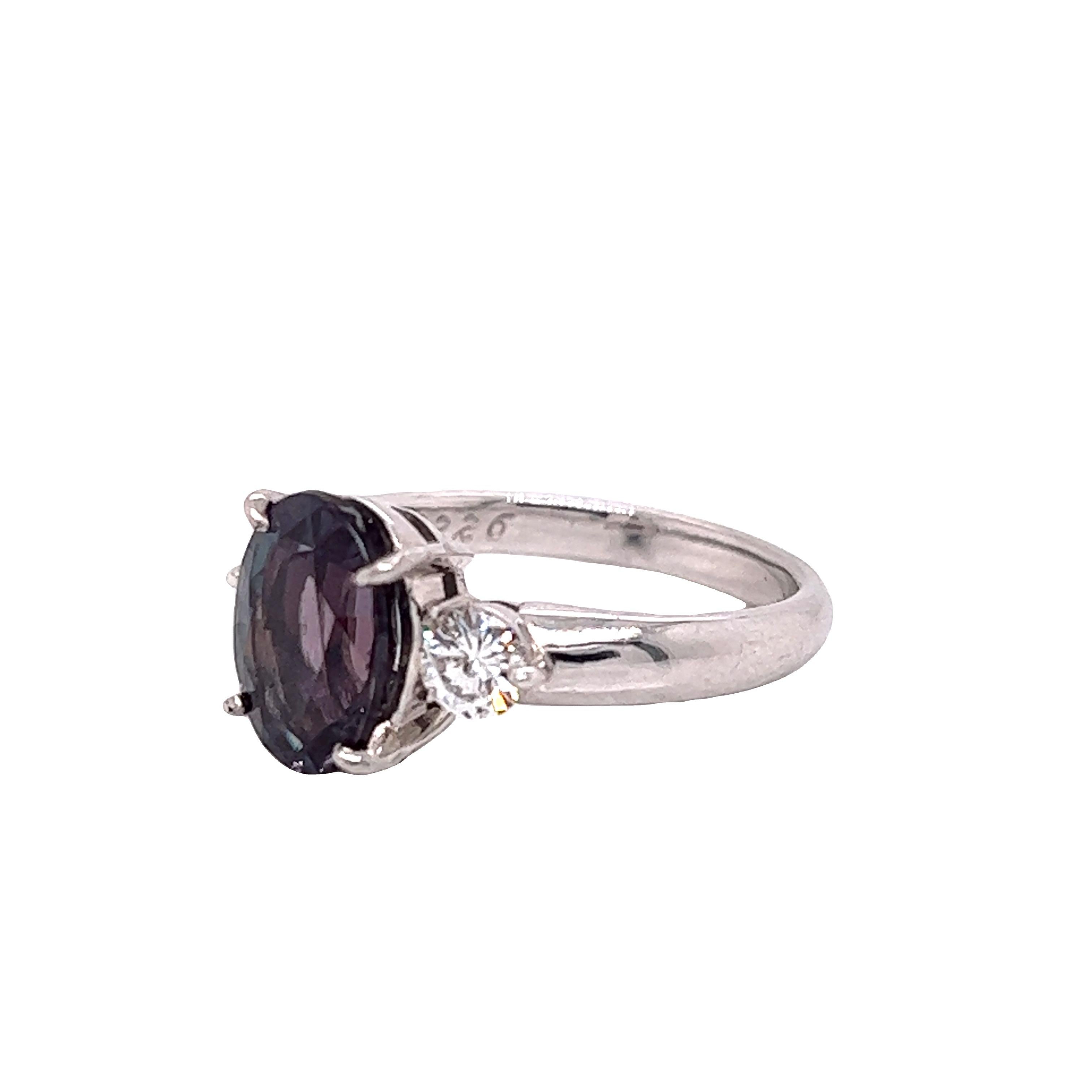 Oval Cut Natural GIA Certified 2.74 Ct. Brazillian Alexandrite & Diamond Cocktail Ring For Sale